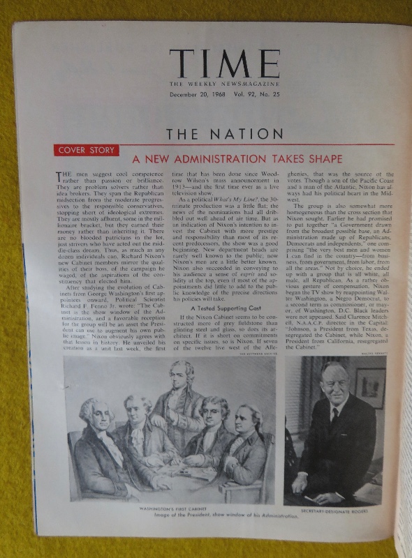 Time Magazine December 20, 1968 William Rogers: Nixon's Secretary of State