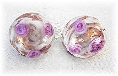 Clip Earrings Venetian Glass Pink Roses