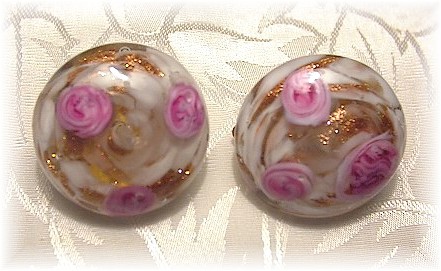Clip Earrings Venetian Glass Pink Roses