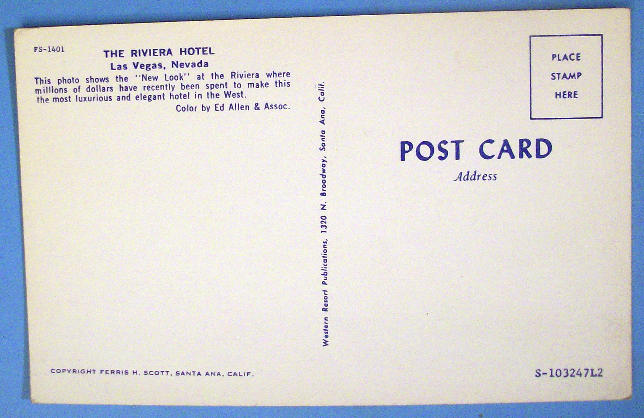 Riviera Hotel, Las Vegas, Nevada Postcard