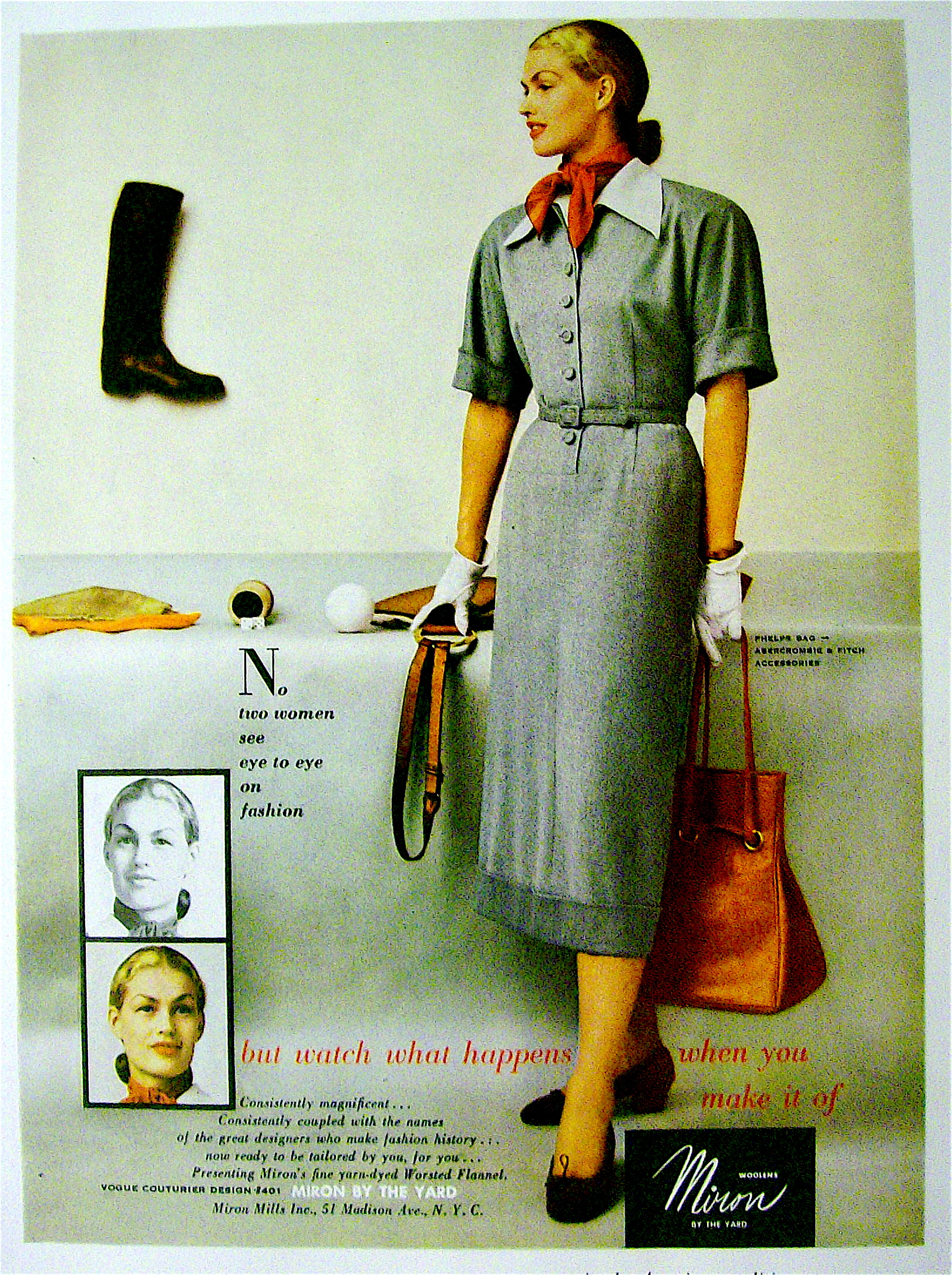 1948 Miron Wool By The Yard w/ Woman Holding Purse