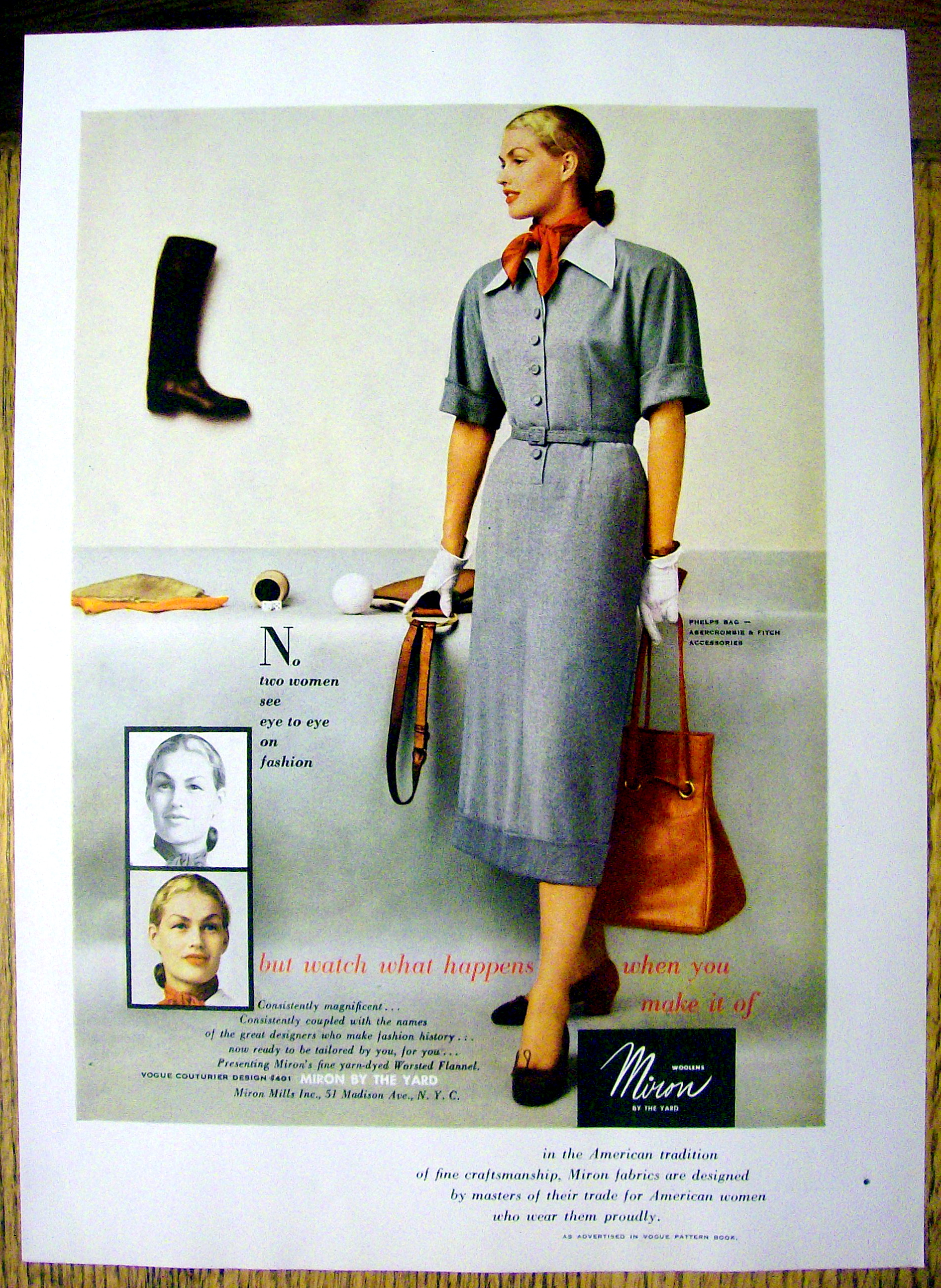 1948 Miron Wool By The Yard w/ Woman Holding Purse