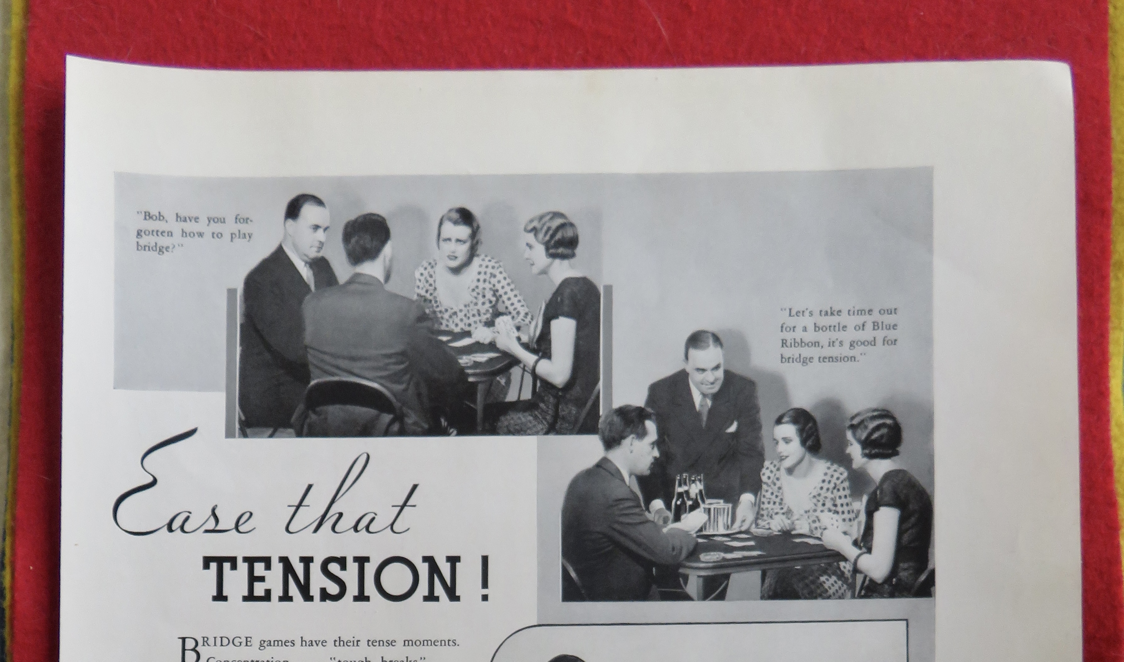 1934 Pabst Blue Ribbon Beer with Couples Playing Bridge