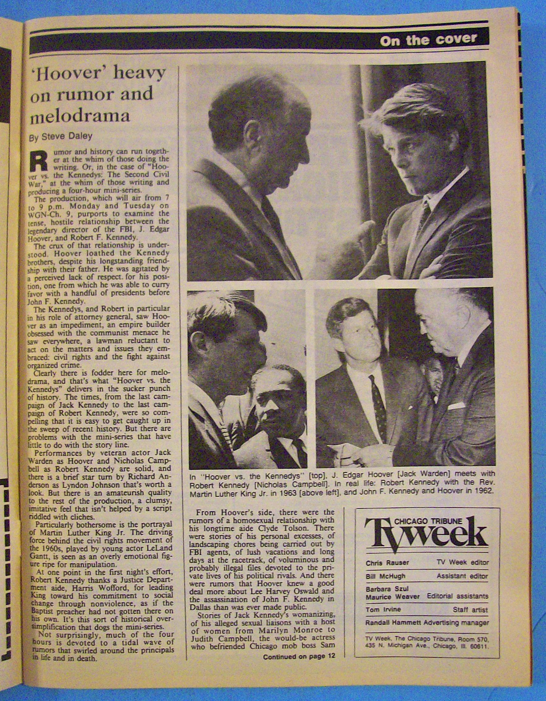 TV Week November 22-28, 1987 Hoover vs The Kennedys