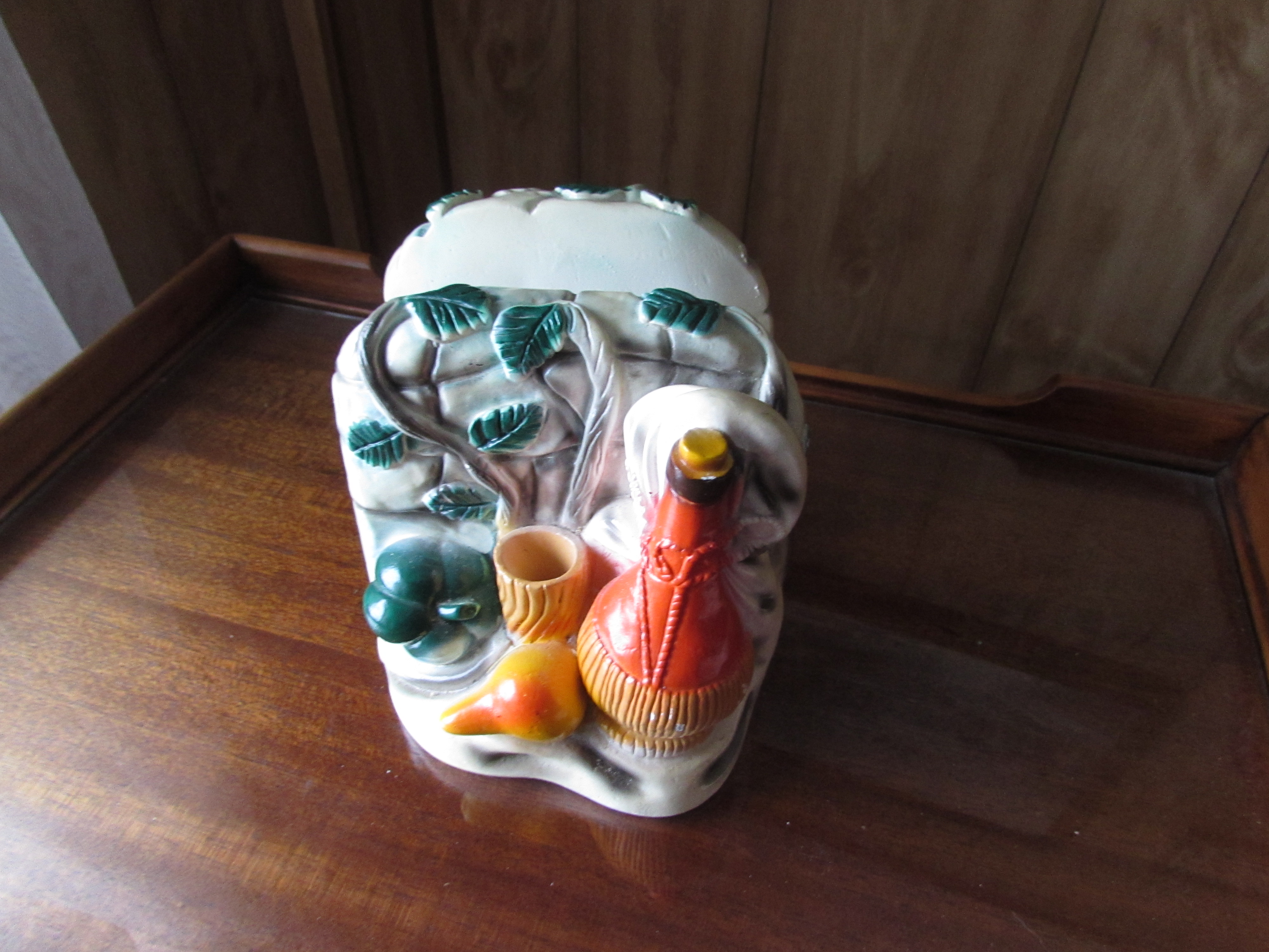Chalkware Napkin and Toothpick Holder Wine Fruit Veg