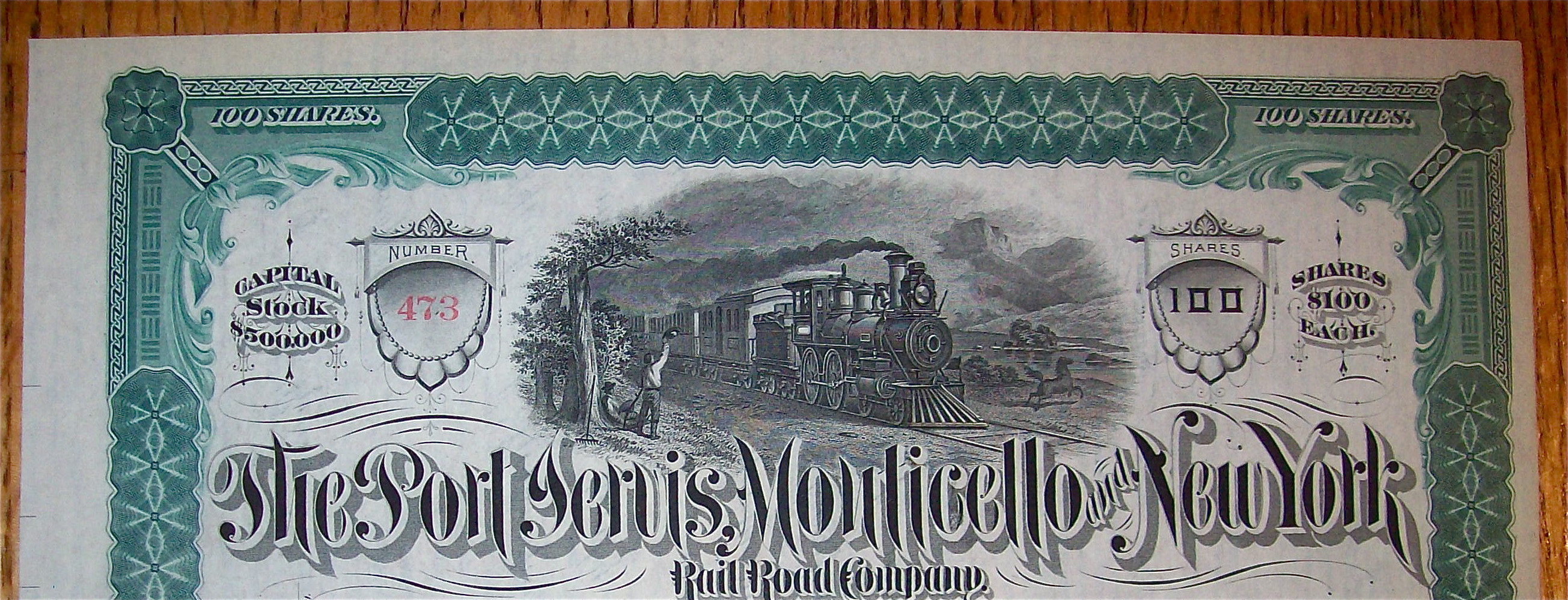 1880 Port, Jervis, Monticello & New York 100 Shares