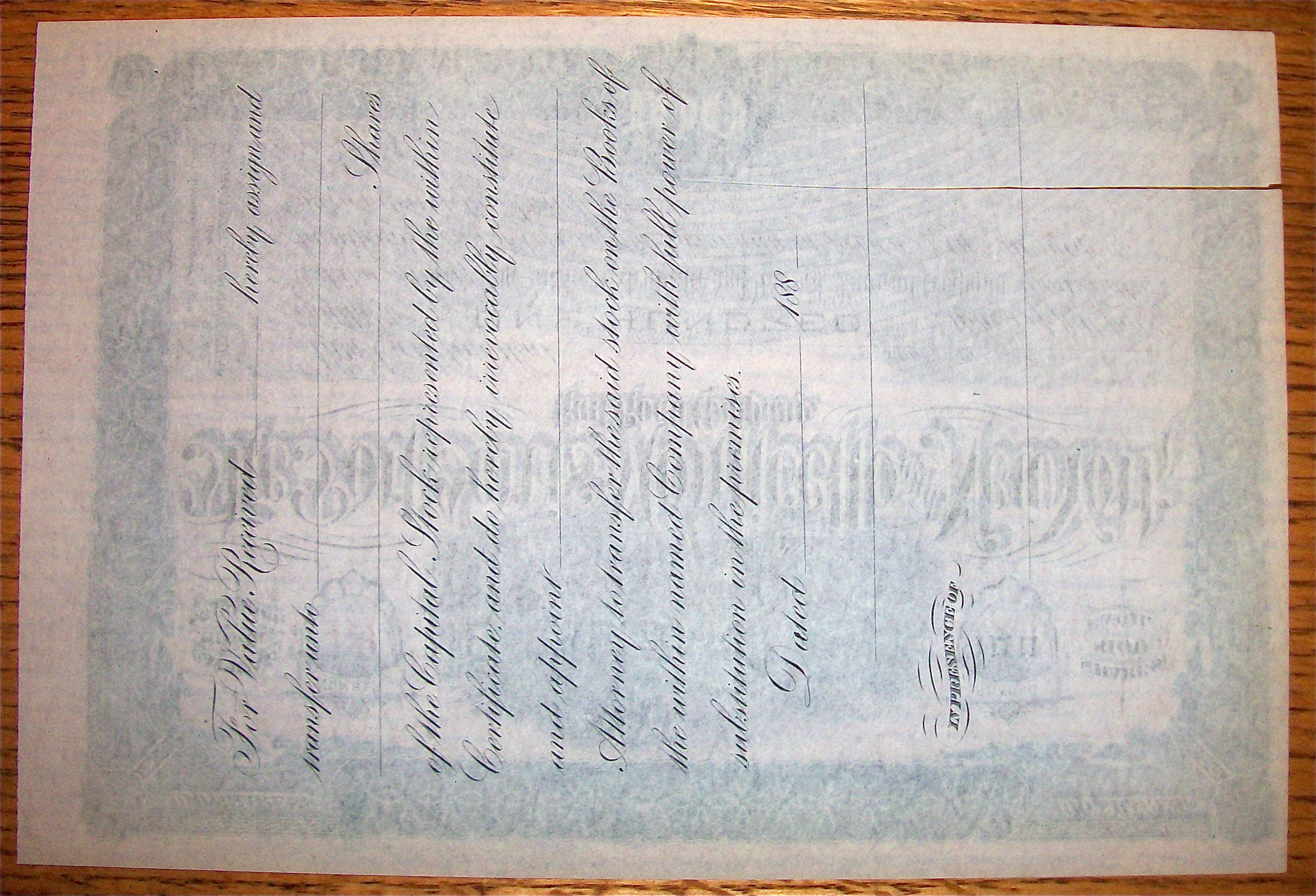 1880 Port, Jervis, Monticello & New York 100 Shares