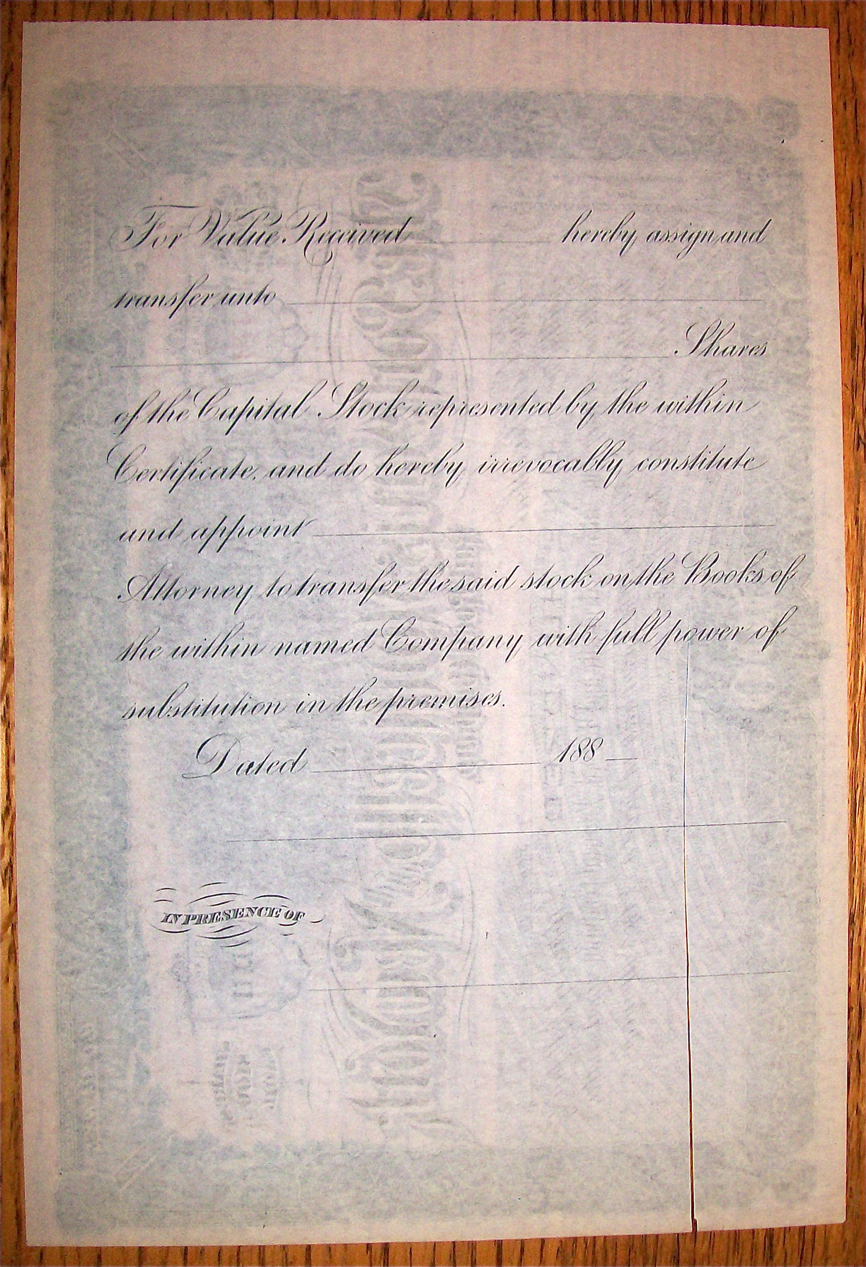 1880 Port, Jervis, Monticello & New York 100 Shares