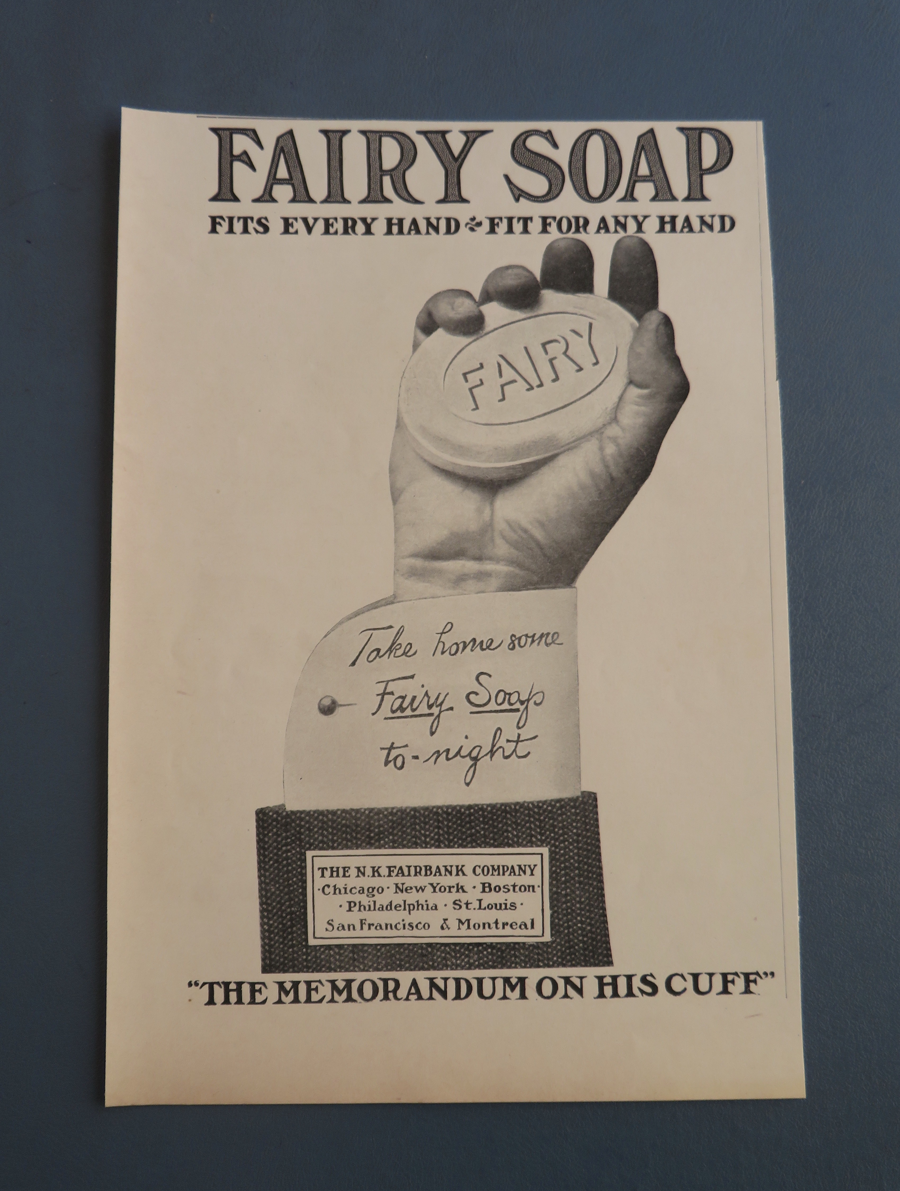 1902 Fairy Soap with Hand Holding Bar Of Soap