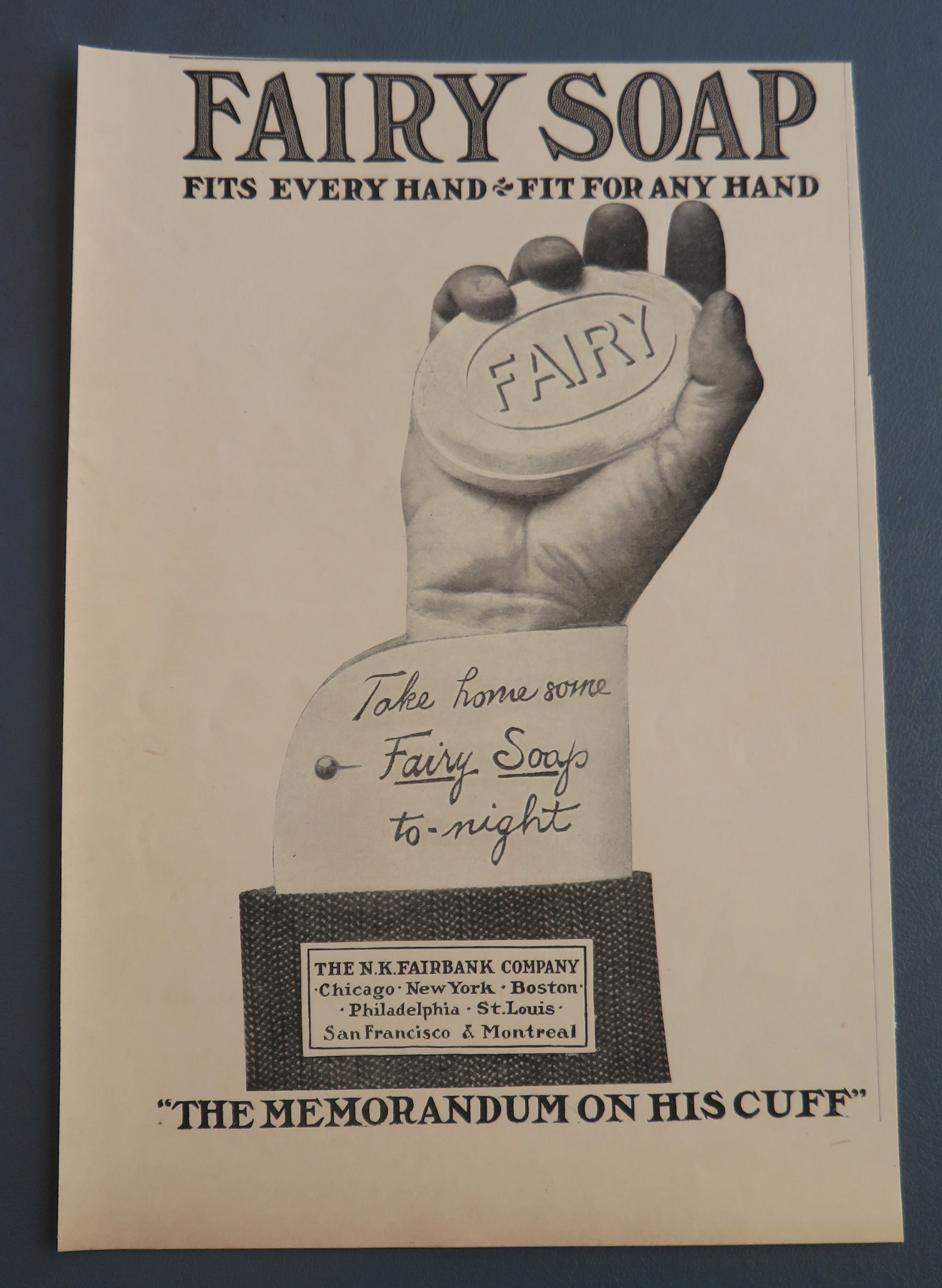 1902 Fairy Soap with Hand Holding Bar Of Soap