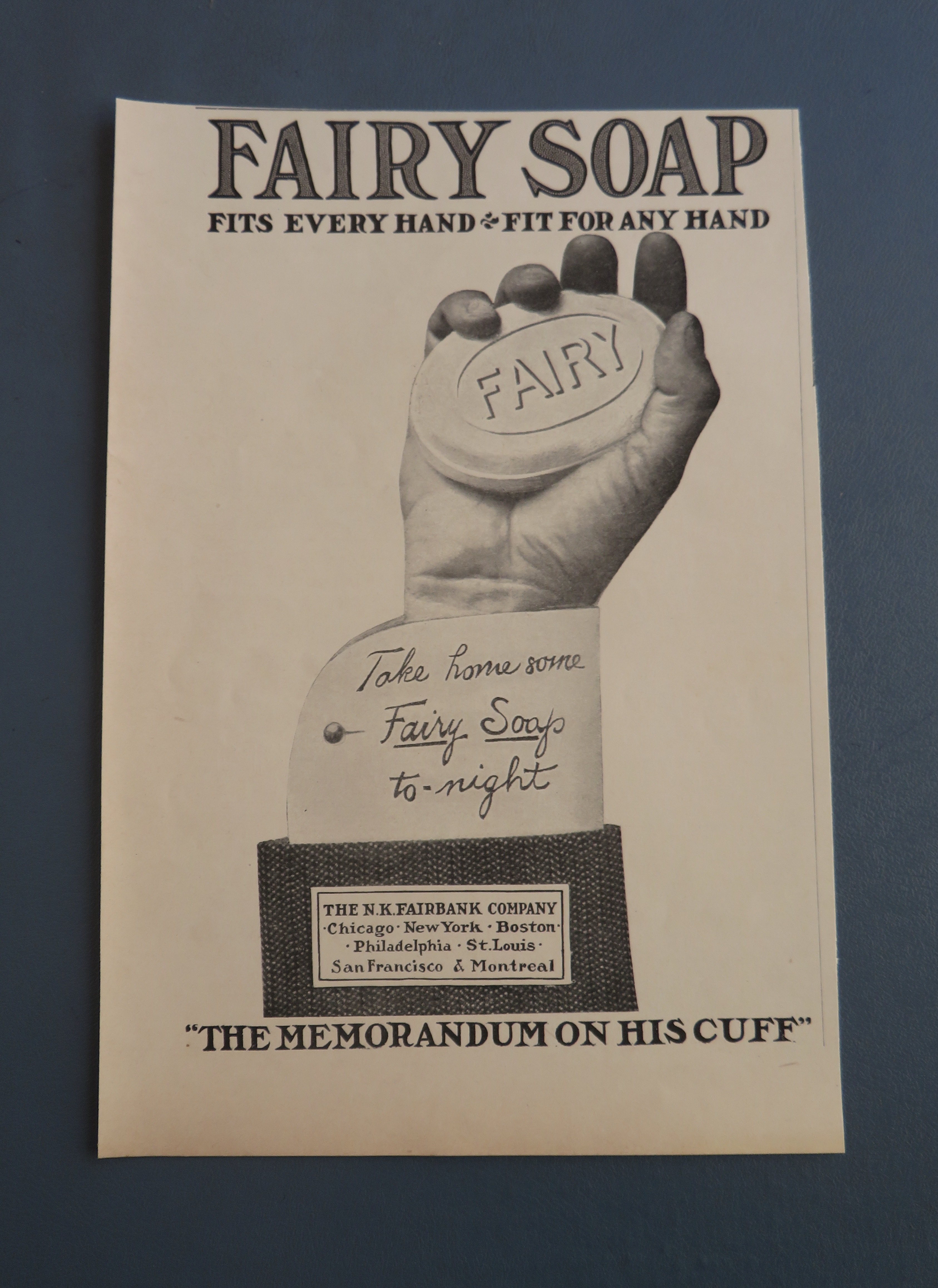 1902 Fairy Soap with Hand Holding Bar Of Soap