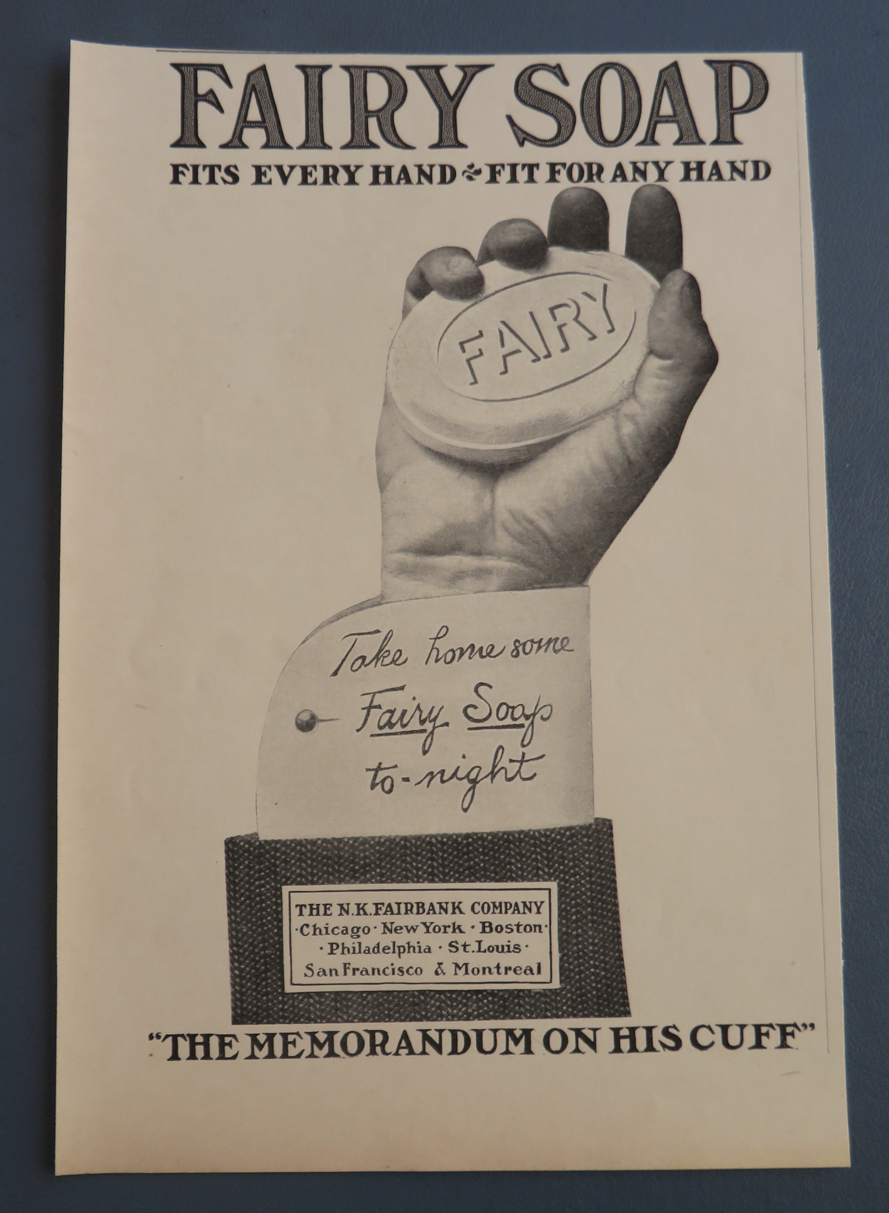 1902 Fairy Soap with Hand Holding Bar Of Soap