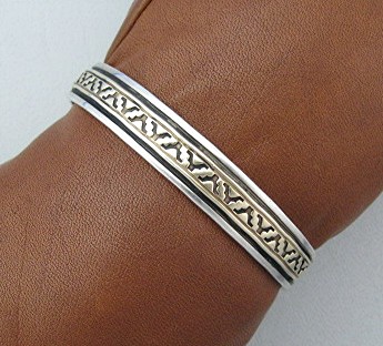 Navajo 14K Gold Sterling Silver Melvin Nesuse Cuff