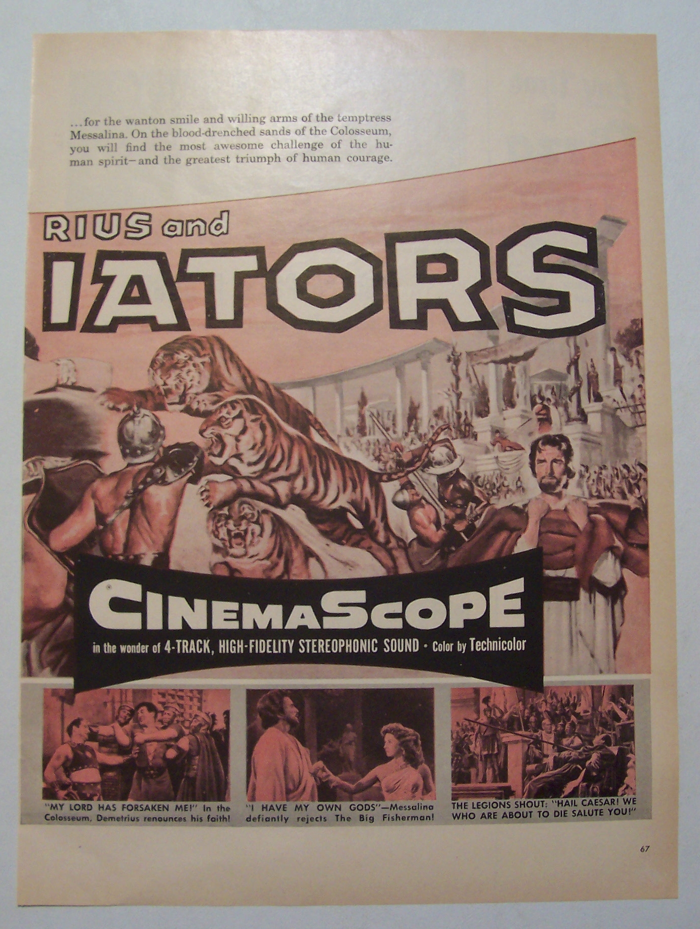 1954  Movie  Ad  For  Demetrius &  The  Gladiators