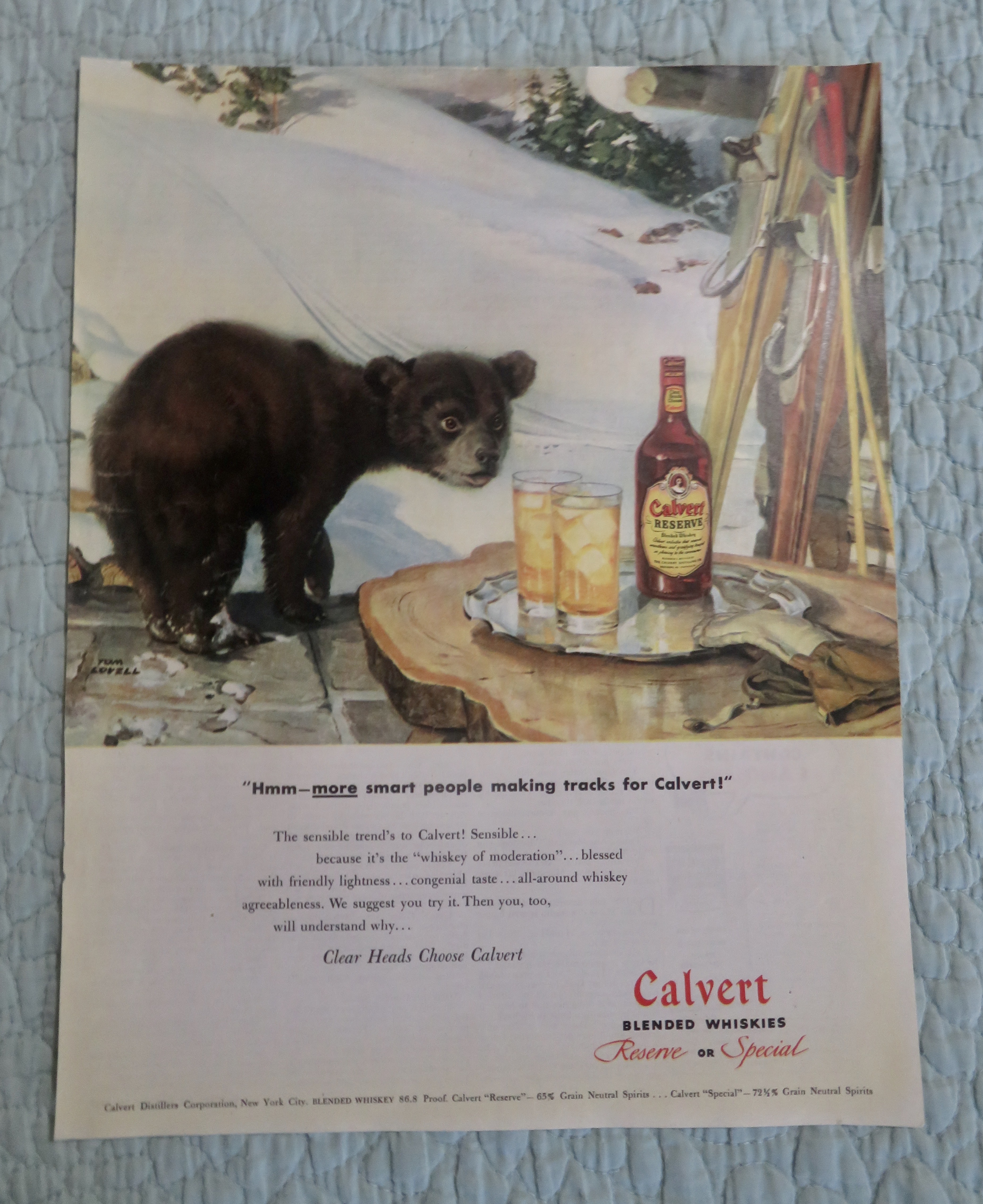 1947 Calvert Whiskey with Bear Looking At Drinks