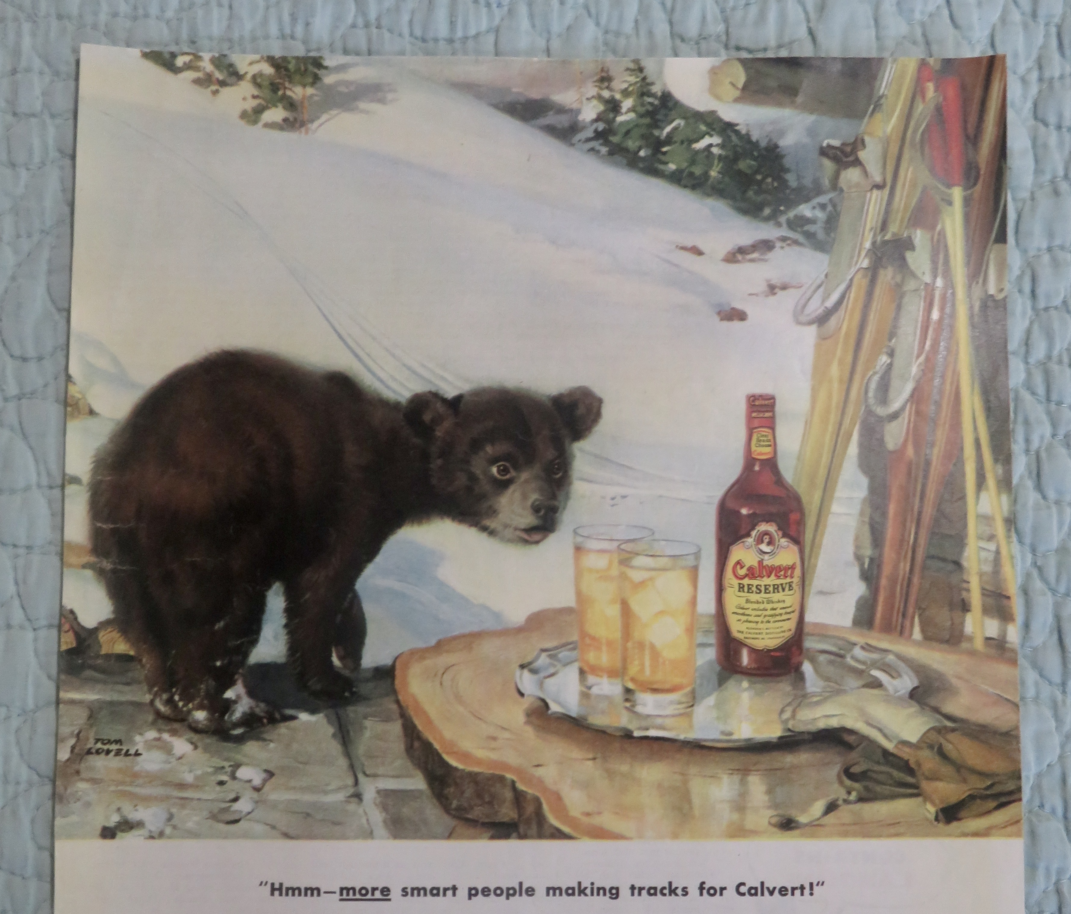 1947 Calvert Whiskey with Bear Looking At Drinks