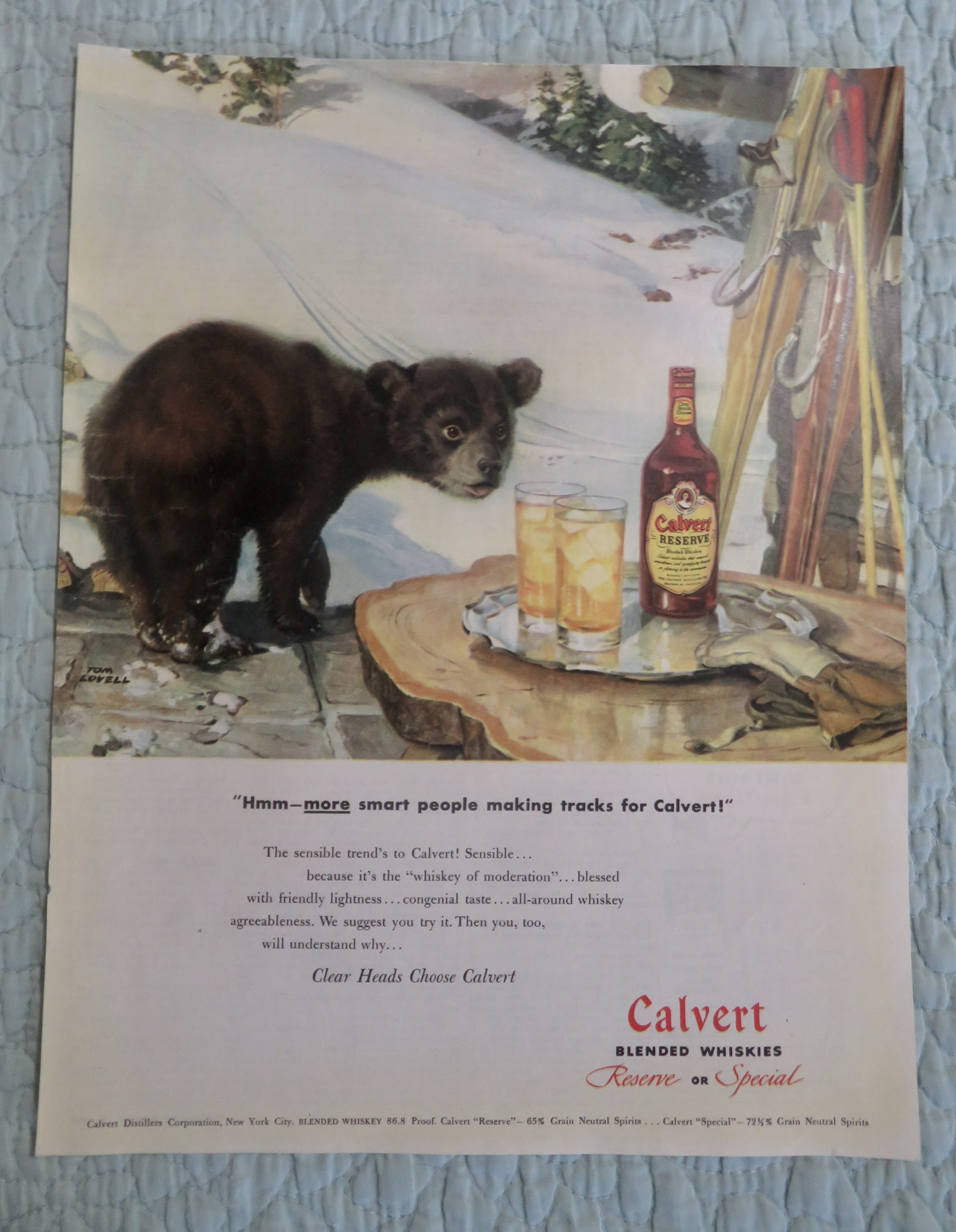 1947 Calvert Whiskey with Bear Looking At Drinks