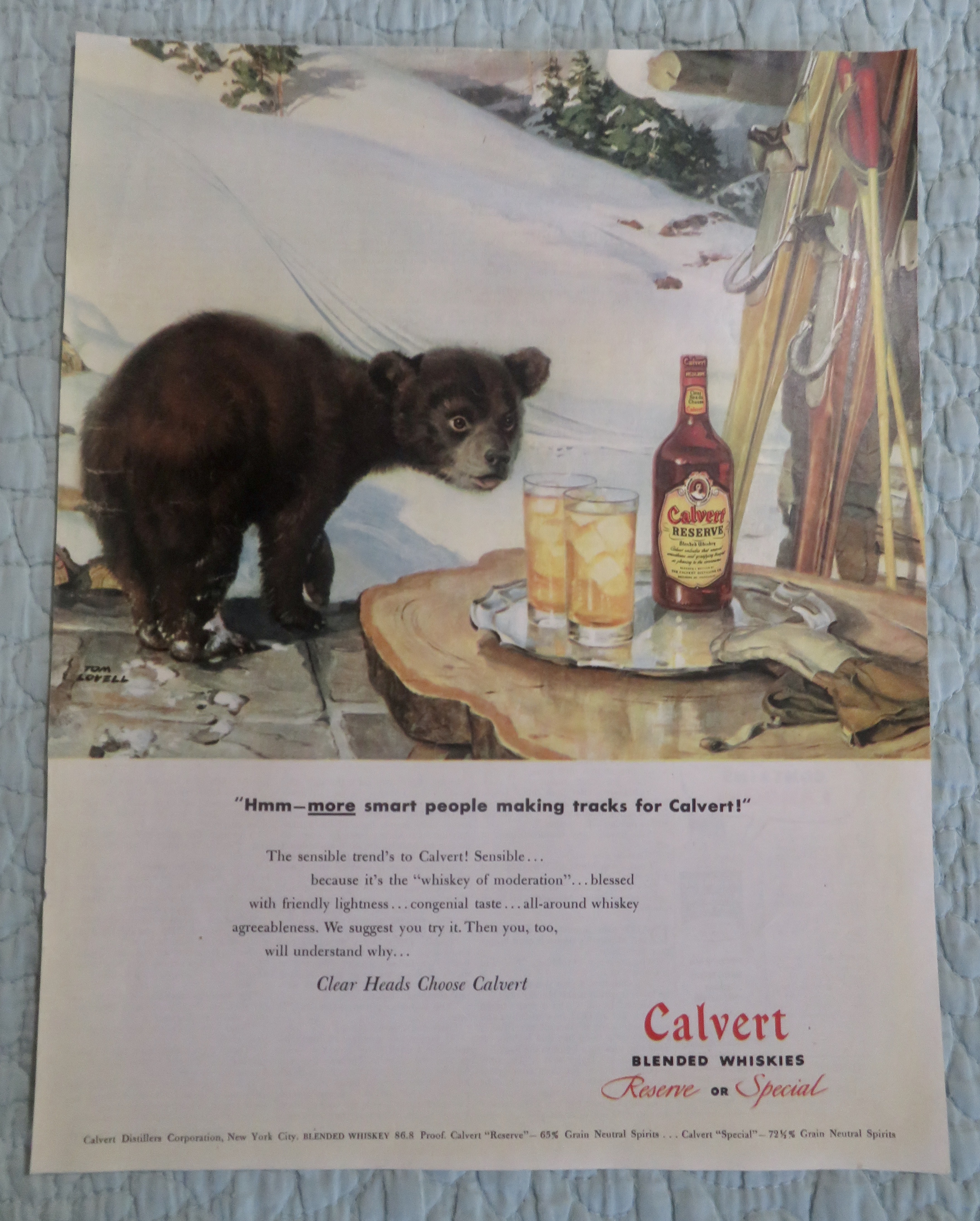 1947 Calvert Whiskey with Bear Looking At Drinks