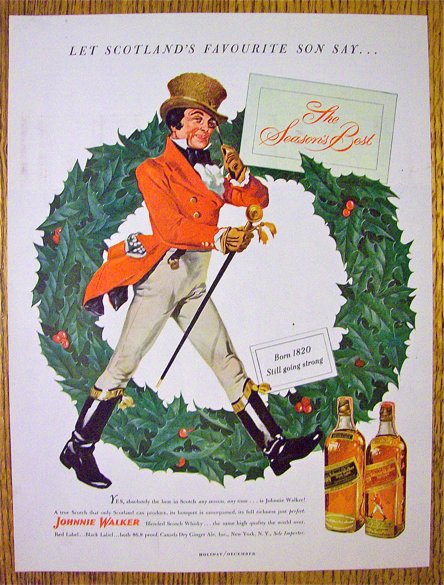 1949 Johnnie Walker Whiskey with Red Coat By Wreath
