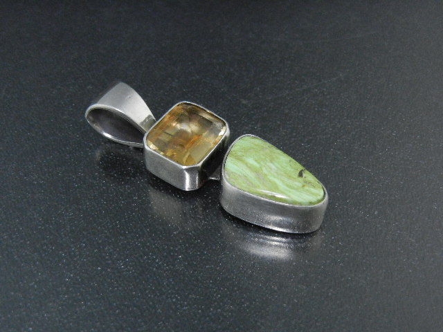 Navajo Gaspeite Citrine Sterling Silver  R. Bennett Pen
