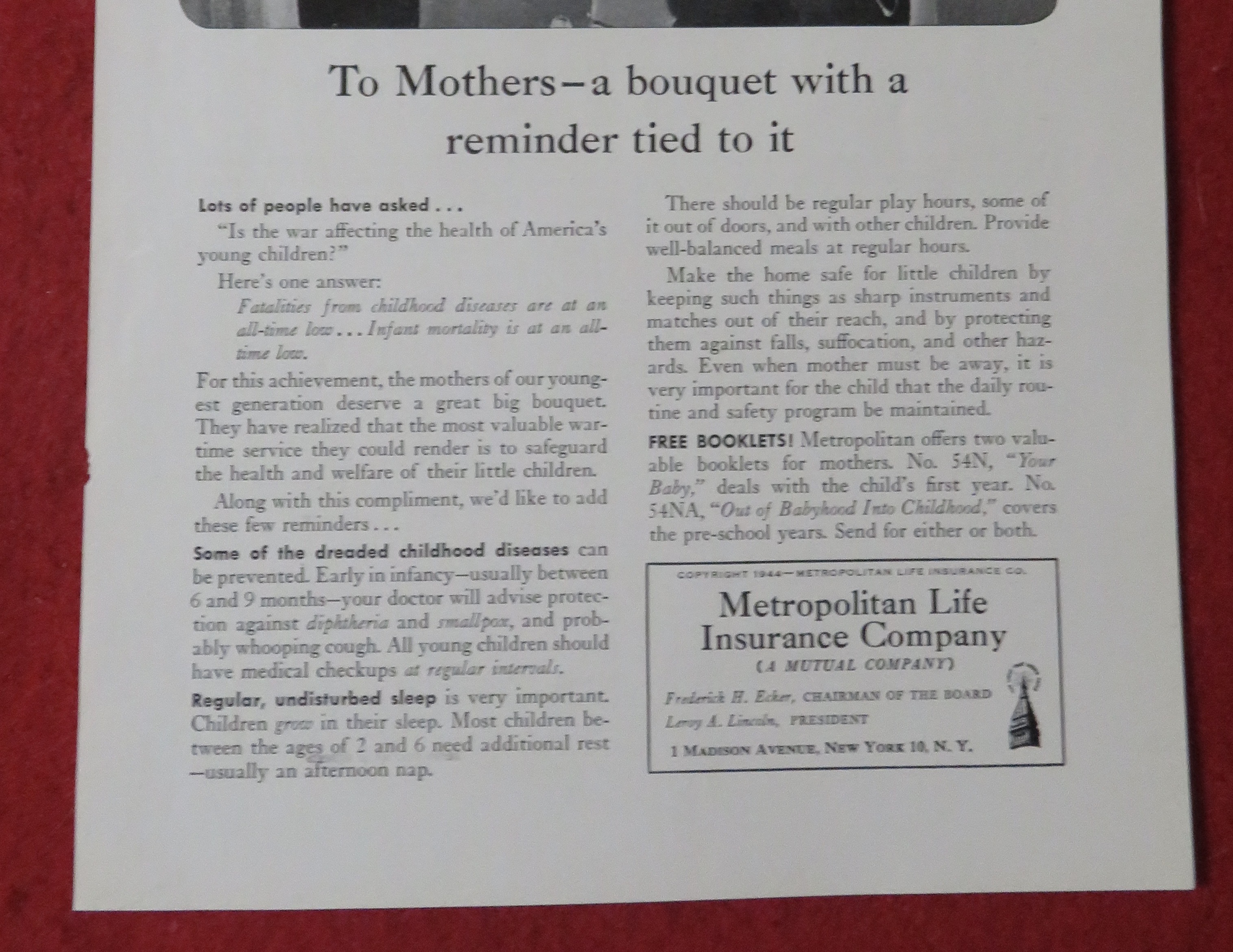1944 Metropolitan Life Insurance with Mom & Son