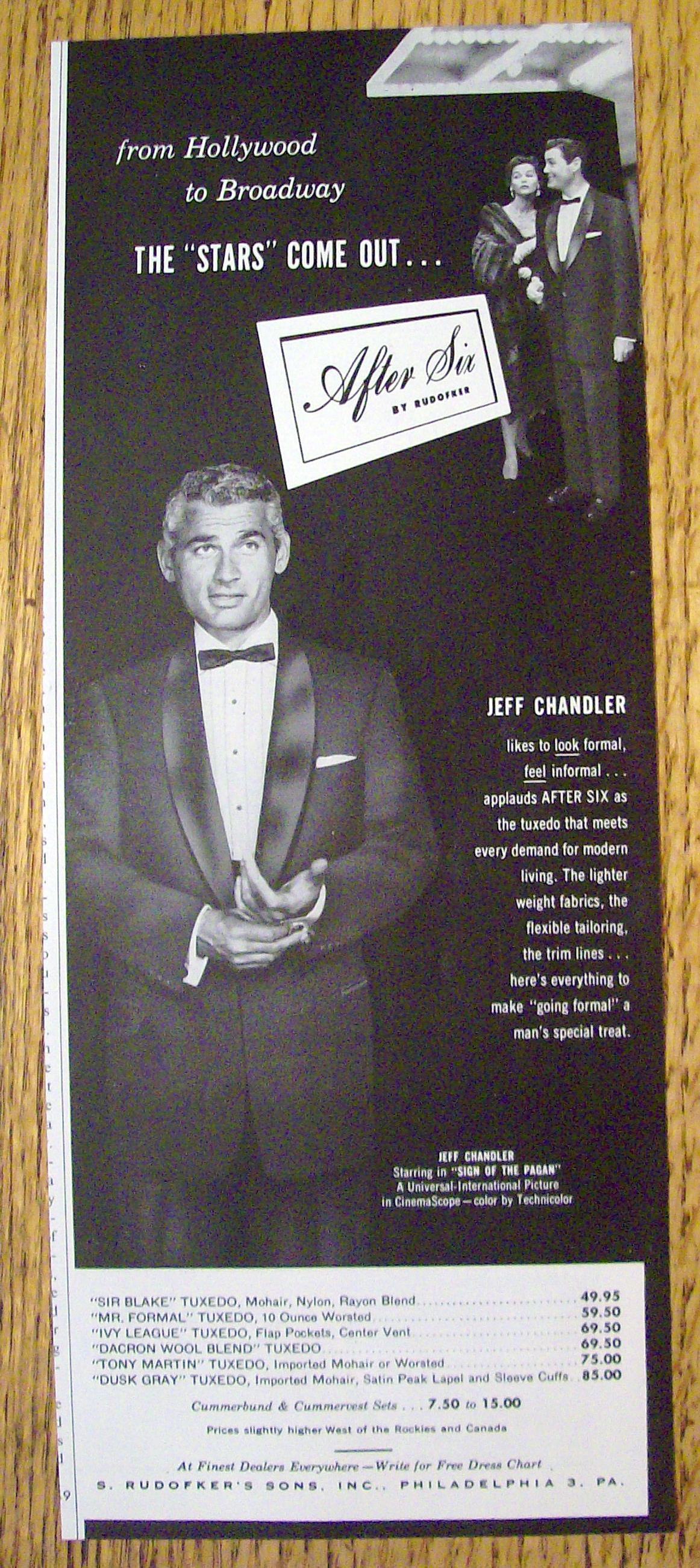 Vintage Ad: 1954 After Six Formalwear w/ Jeff Chandler