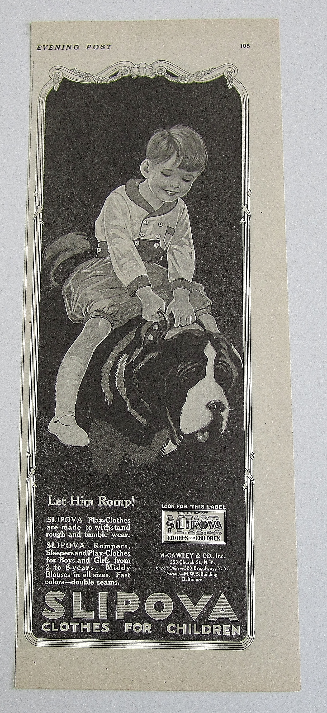 1921 Slipova Clothes With Boy Riding Dog