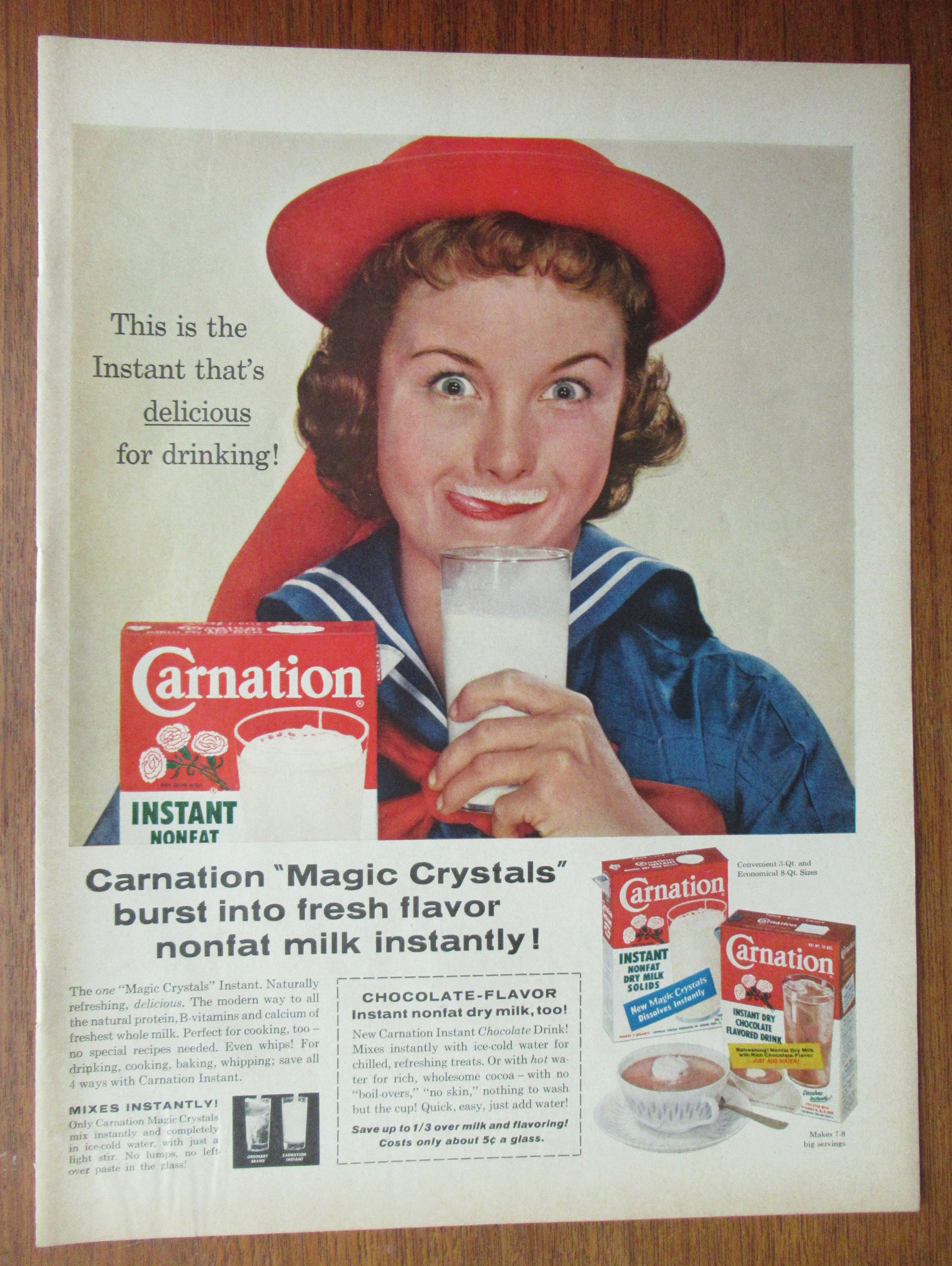 1958 Carnation Instant Dry Milk with Woman Smiling