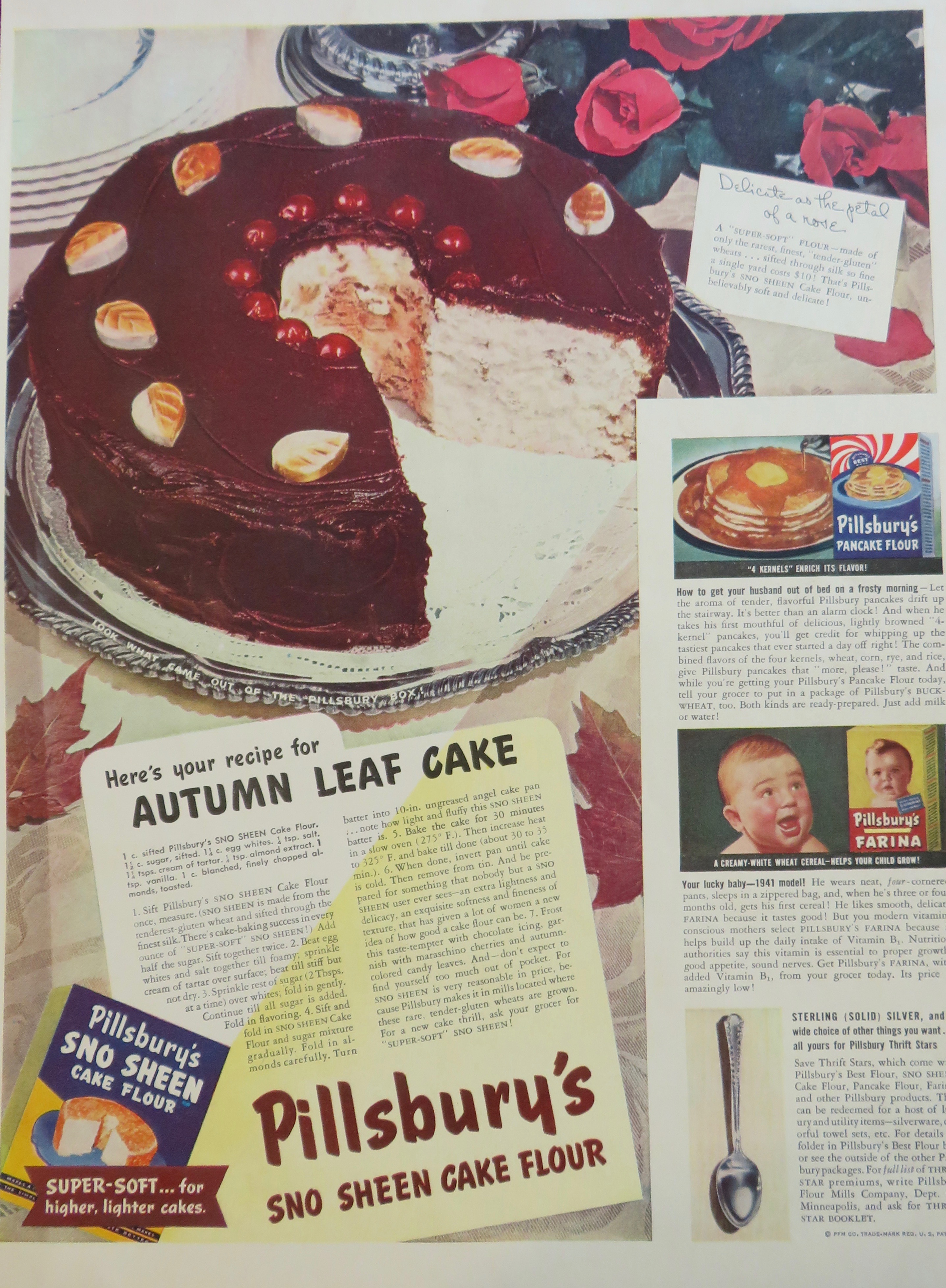 1941 Pillsbury Sno Sheen Cake Flour w/Autumn Leaf Cake