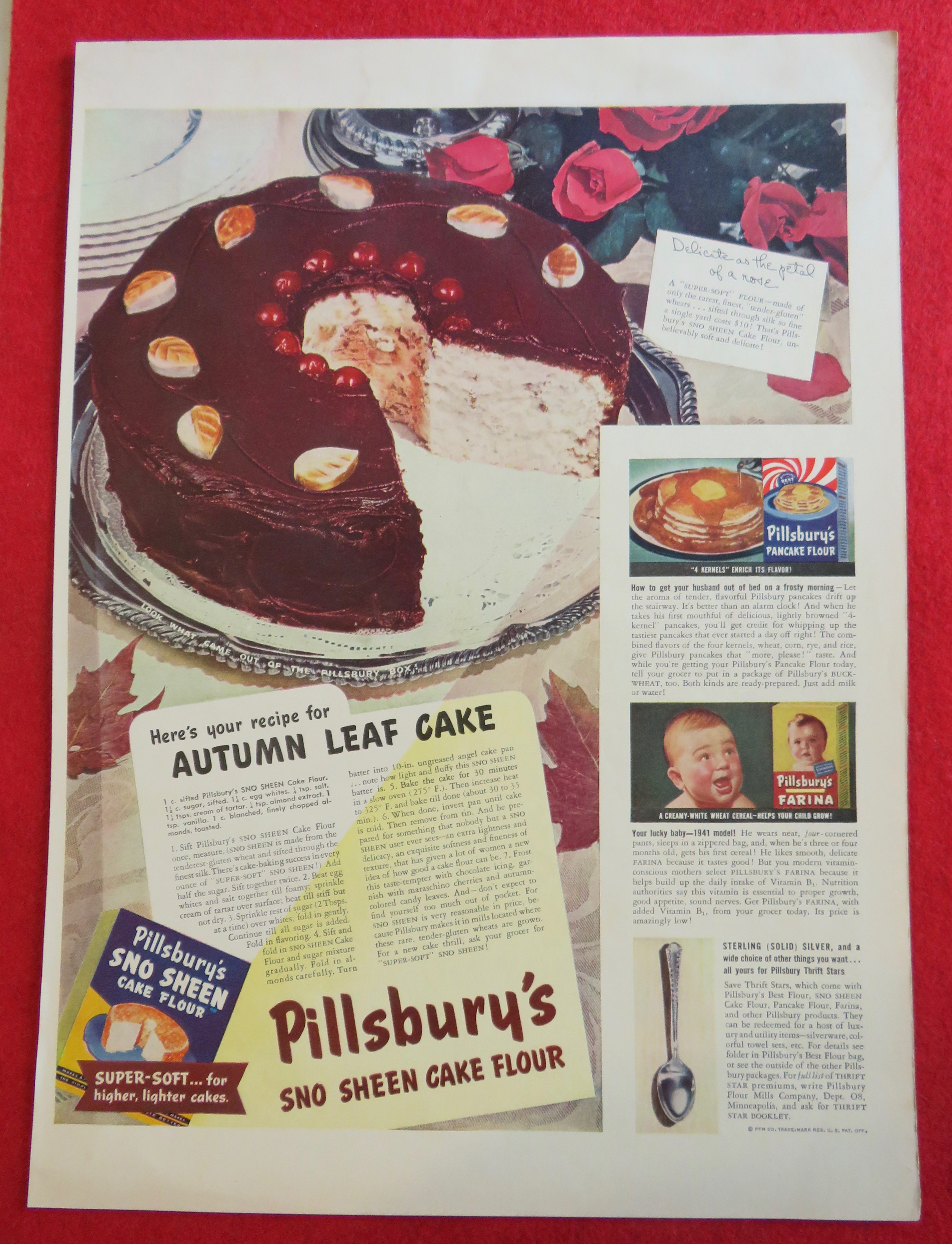 1941 Pillsbury Sno Sheen Cake Flour w/Autumn Leaf Cake