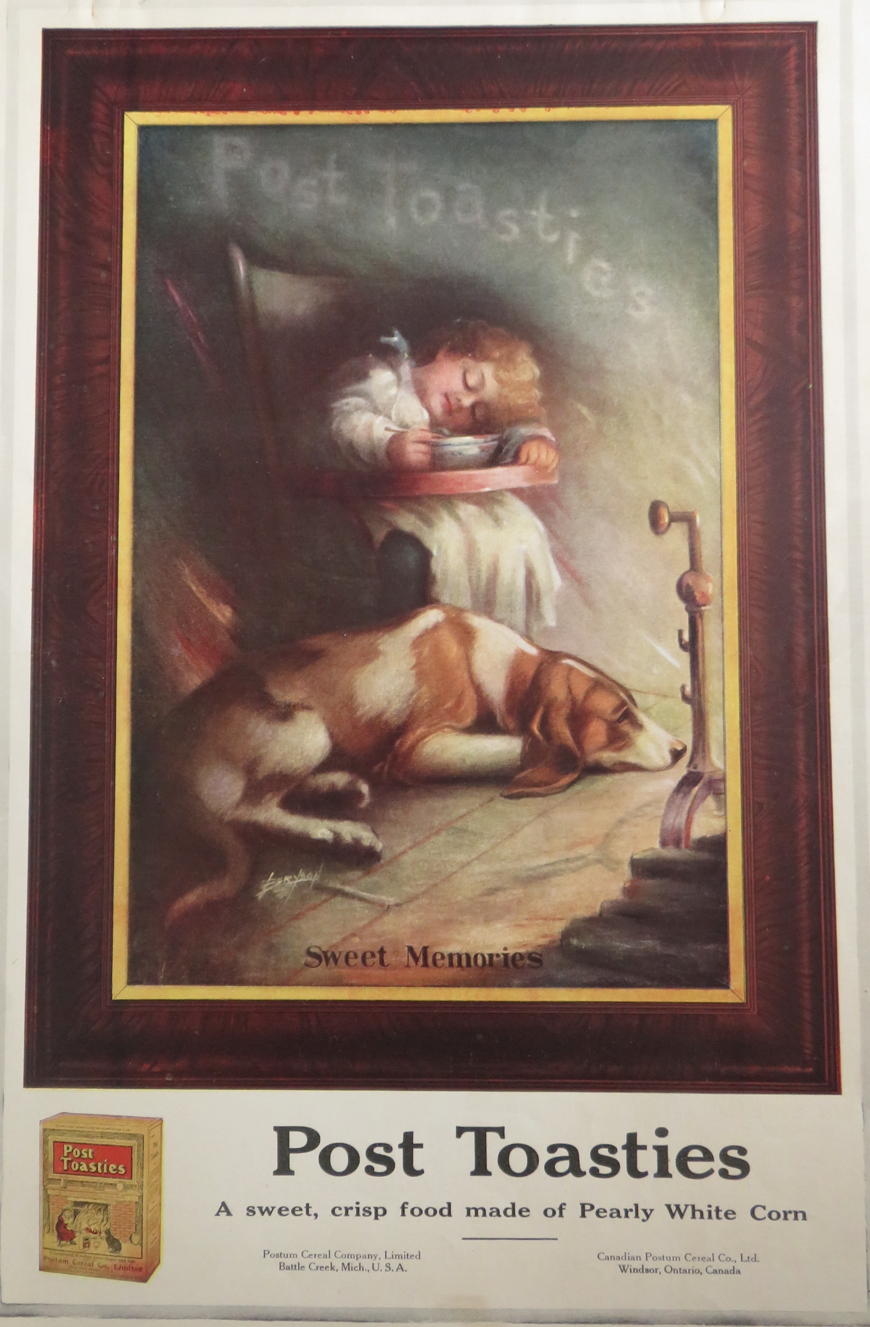 1917 Post Toasties Cereal with Child Sleeping in Chair