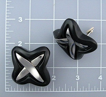 Lucite Black and Silver Clip Earrings Vintage