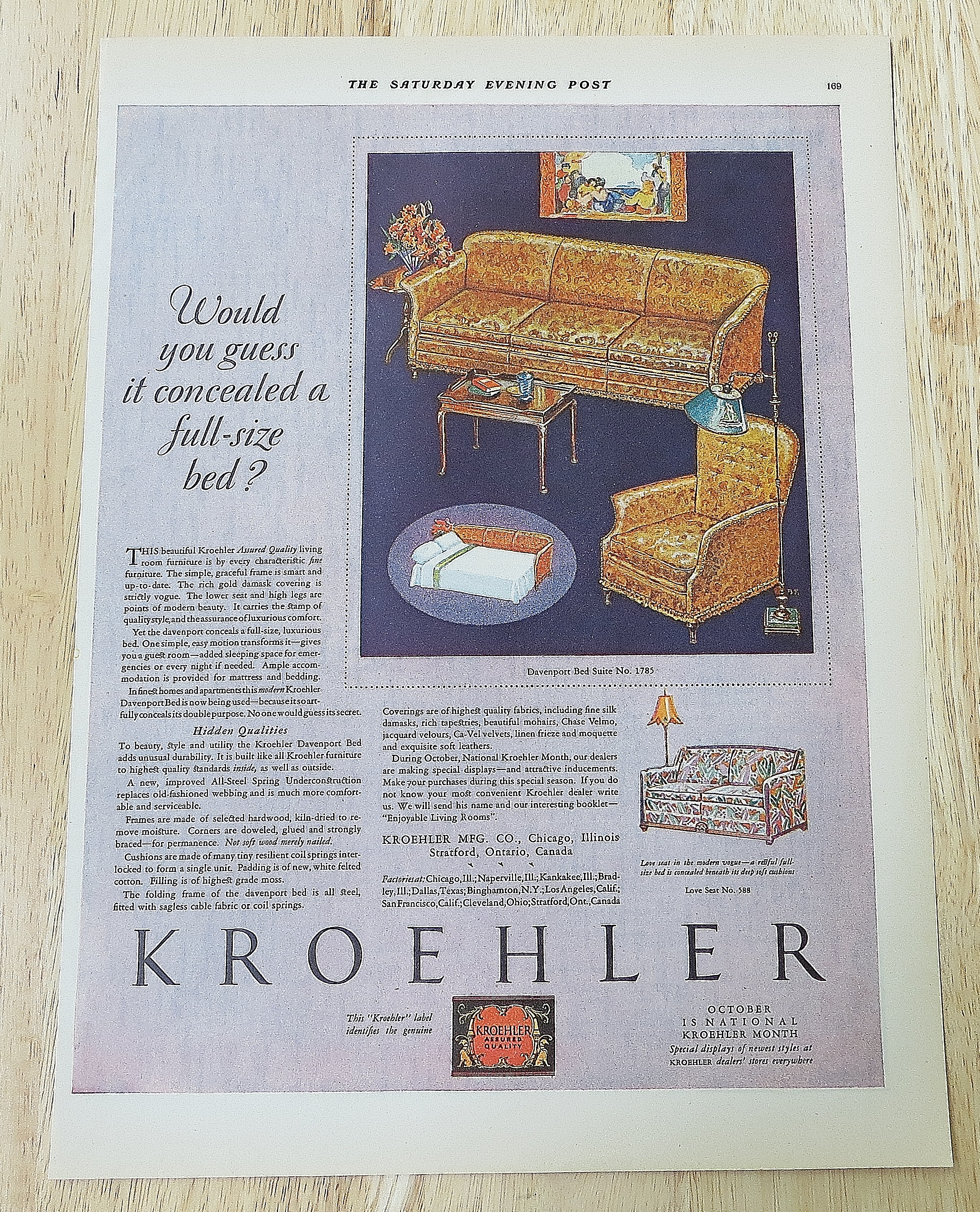 1928 Kroehler With Davenport Bed