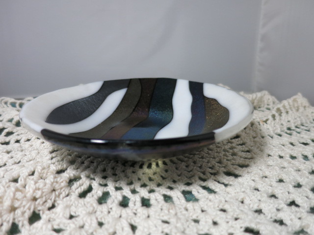 Blown Cased Psychedelic Abstract Bowl Blue Purple White metallic