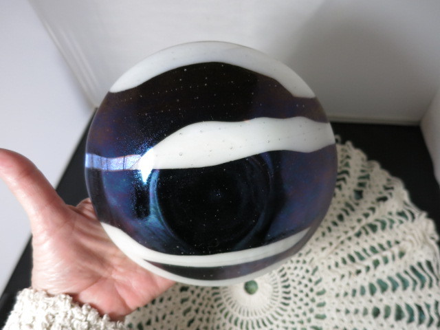 Blown Cased Psychedelic Abstract Bowl Blue Purple White metallic