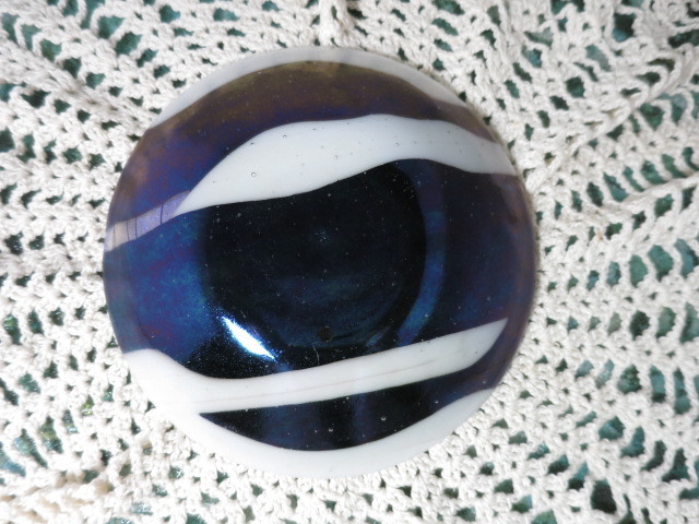 Blown Cased Psychedelic Abstract Bowl Blue Purple White metallic