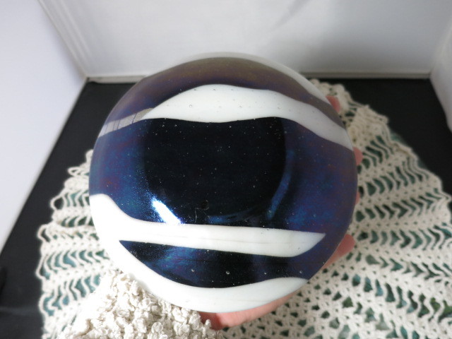 Blown Cased Psychedelic Abstract Bowl Blue Purple White metallic
