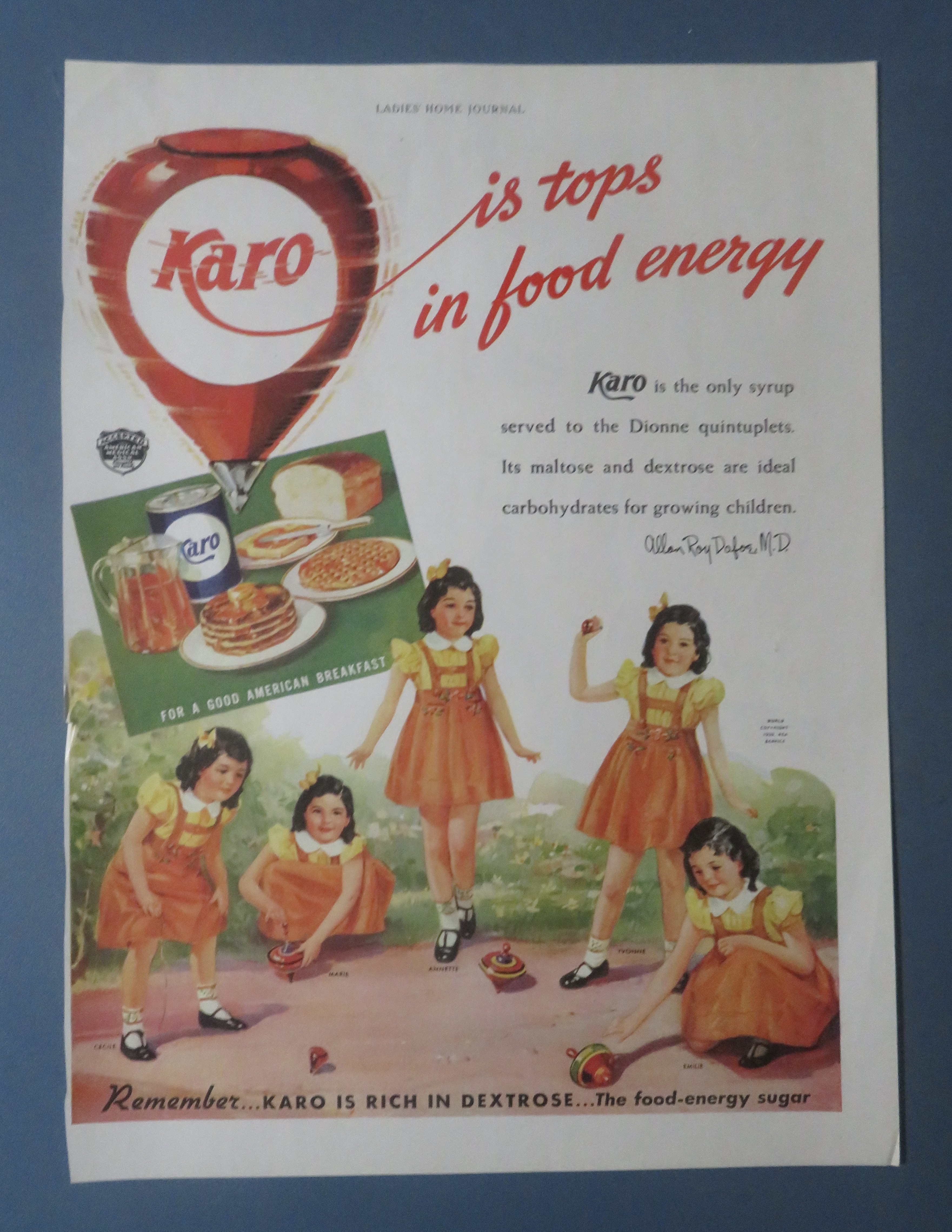 1939 Karo Syrup with The Dionne Quintuplets
