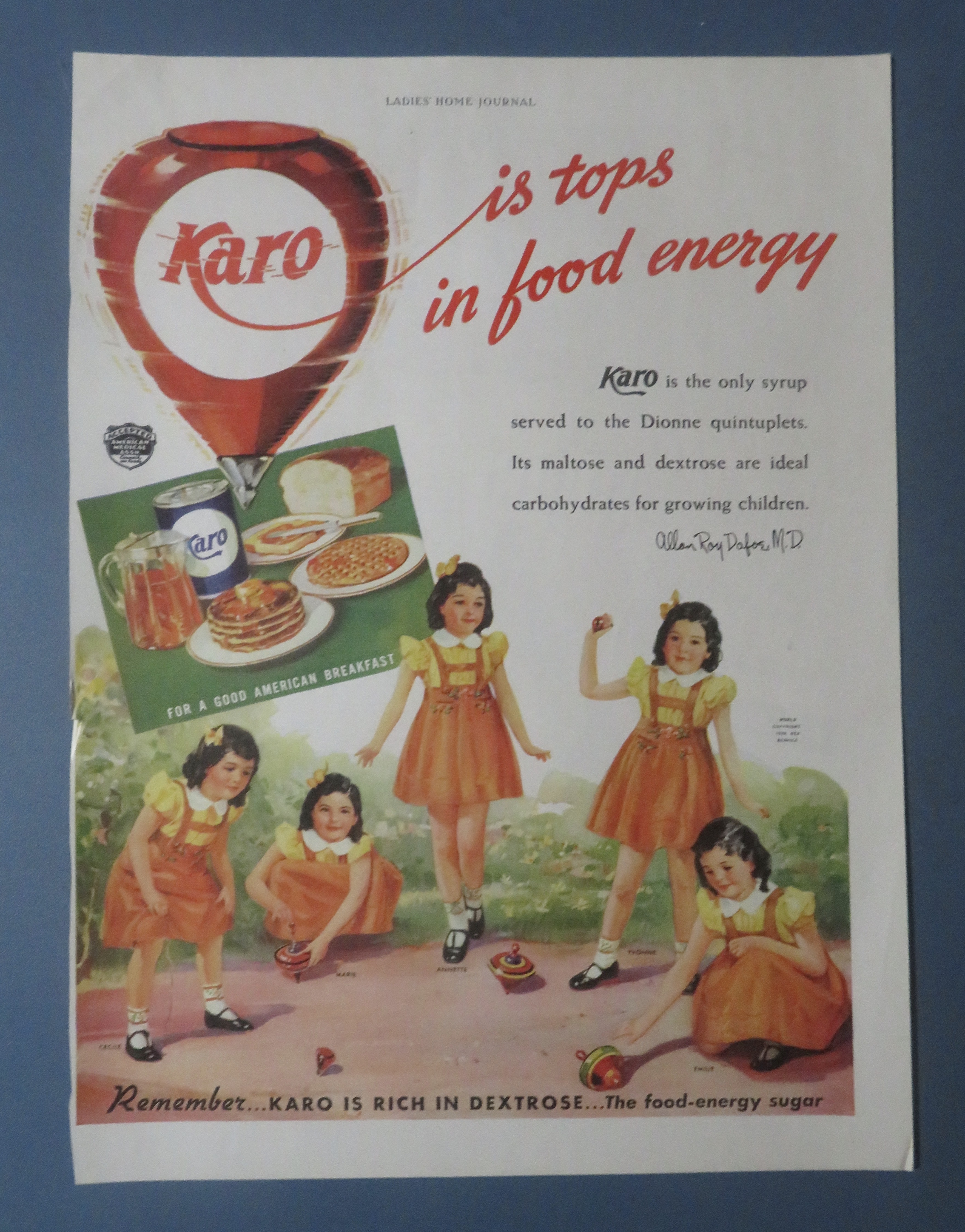 1939 Karo Syrup with The Dionne Quintuplets