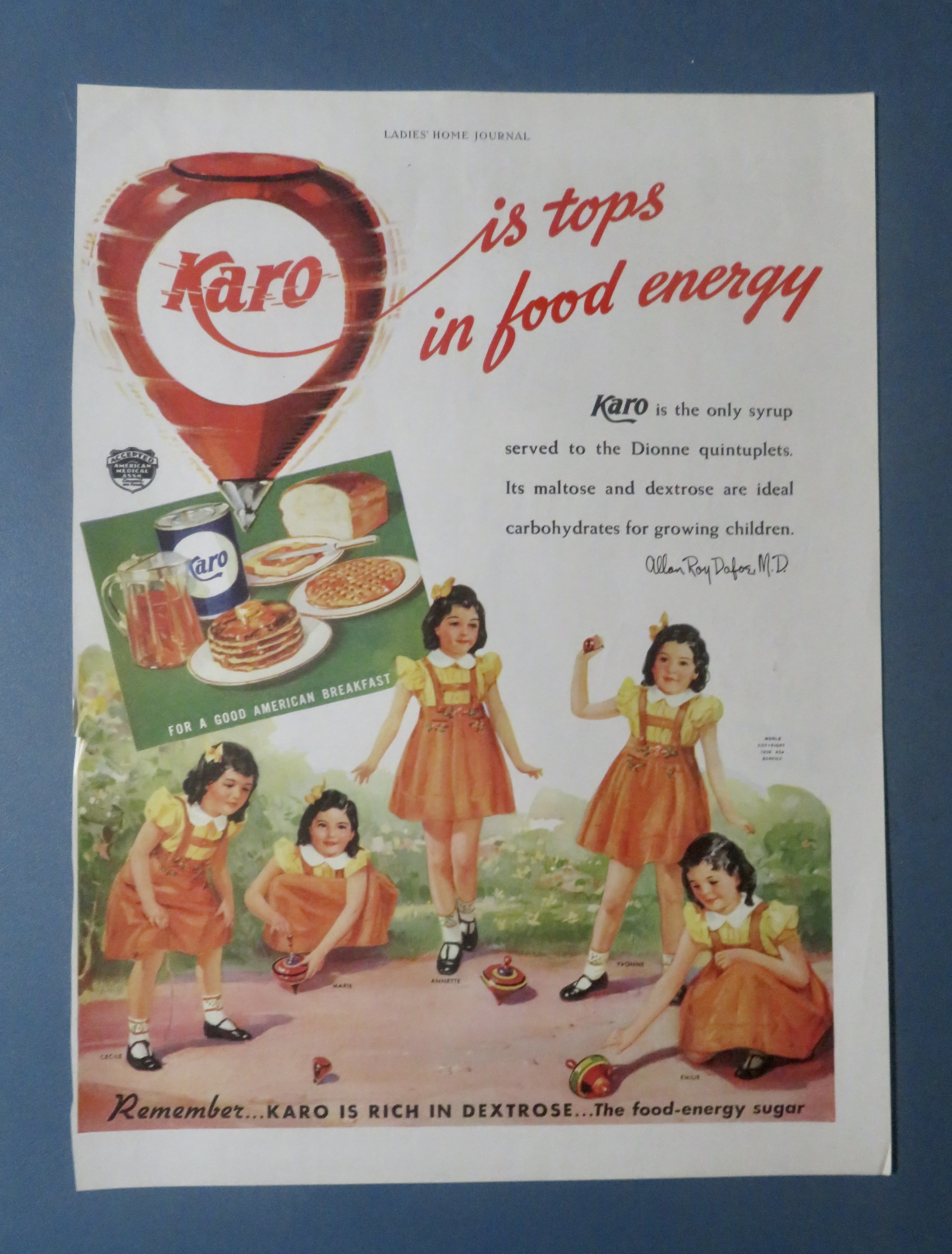 1939 Karo Syrup with The Dionne Quintuplets