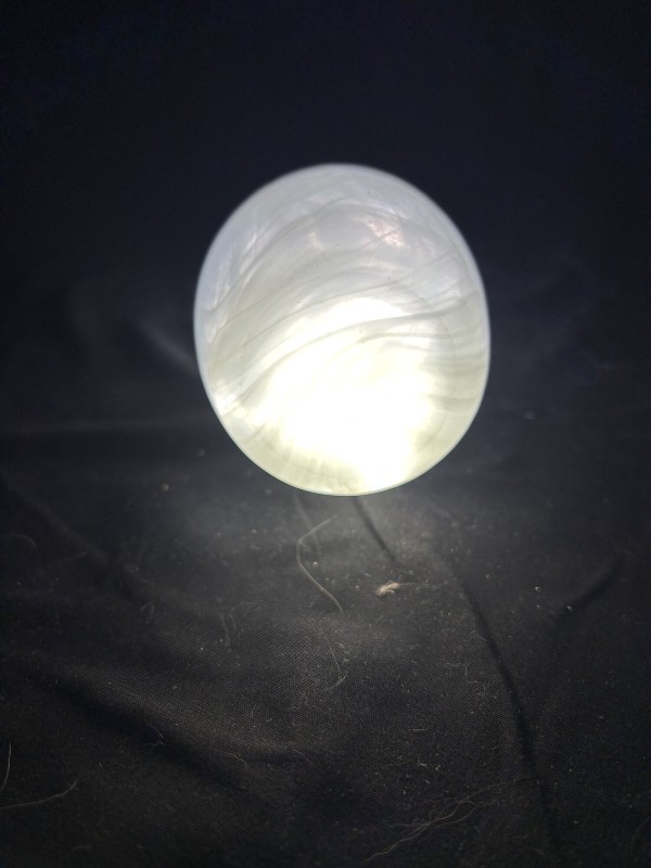 White Slag Glass Bowling Pin Vase 7.5" Mid Century Swirl Art Glass Glow