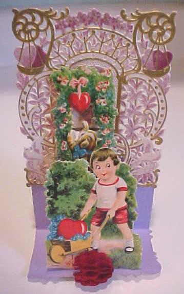 Fold Out Valentines Card Boy with Wagon Germany