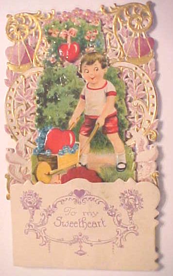 Fold Out Valentines Card Boy with Wagon Germany