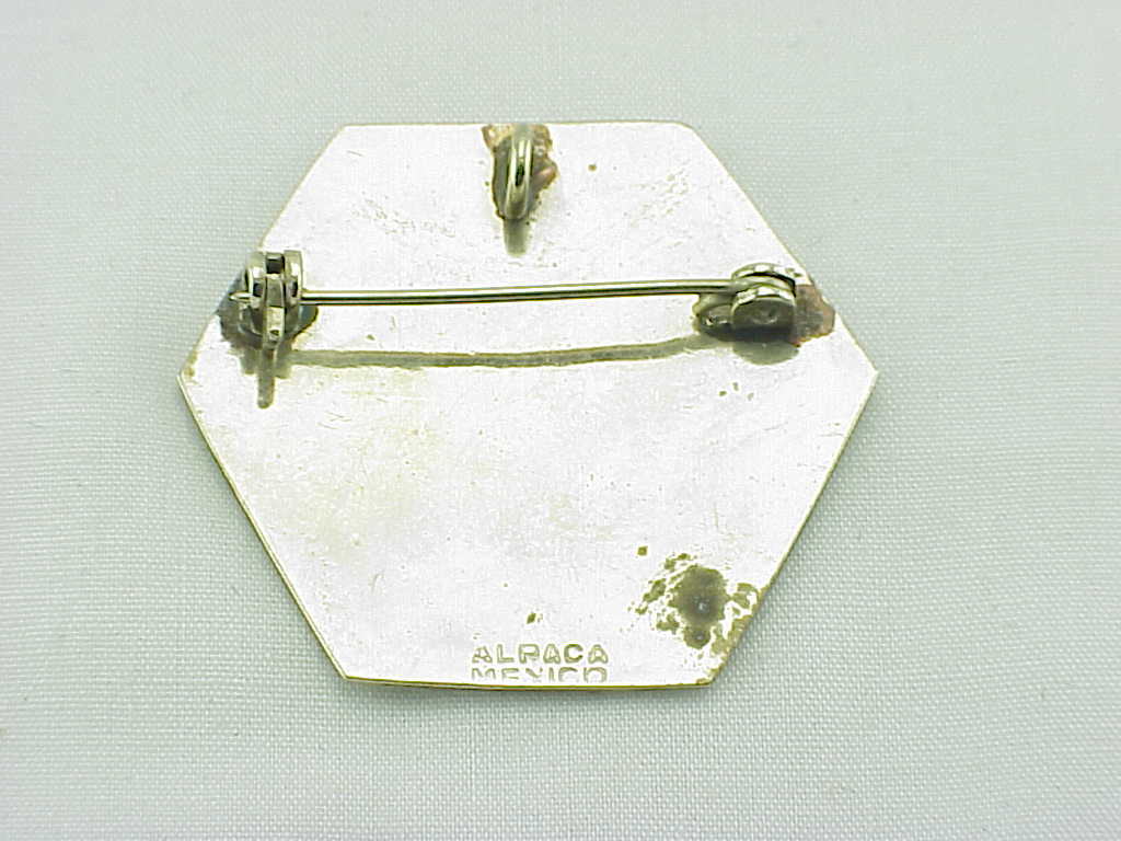 Enamel & Abalone Warrior Silver Brooch Pendant Signed Alpaca, Mexico