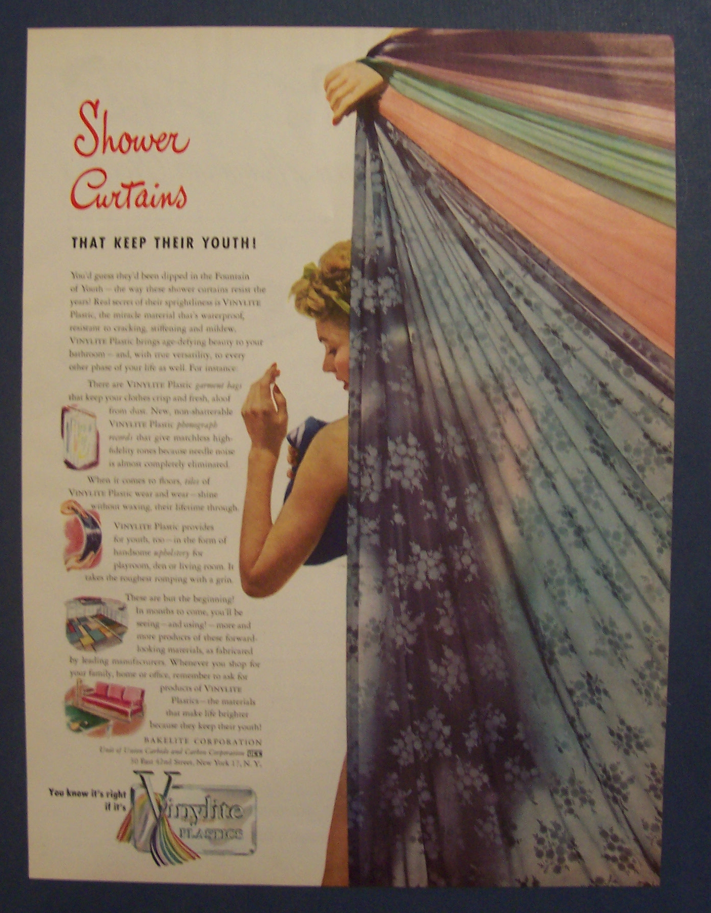 1946 Vinylite Plastic Shower Curtains