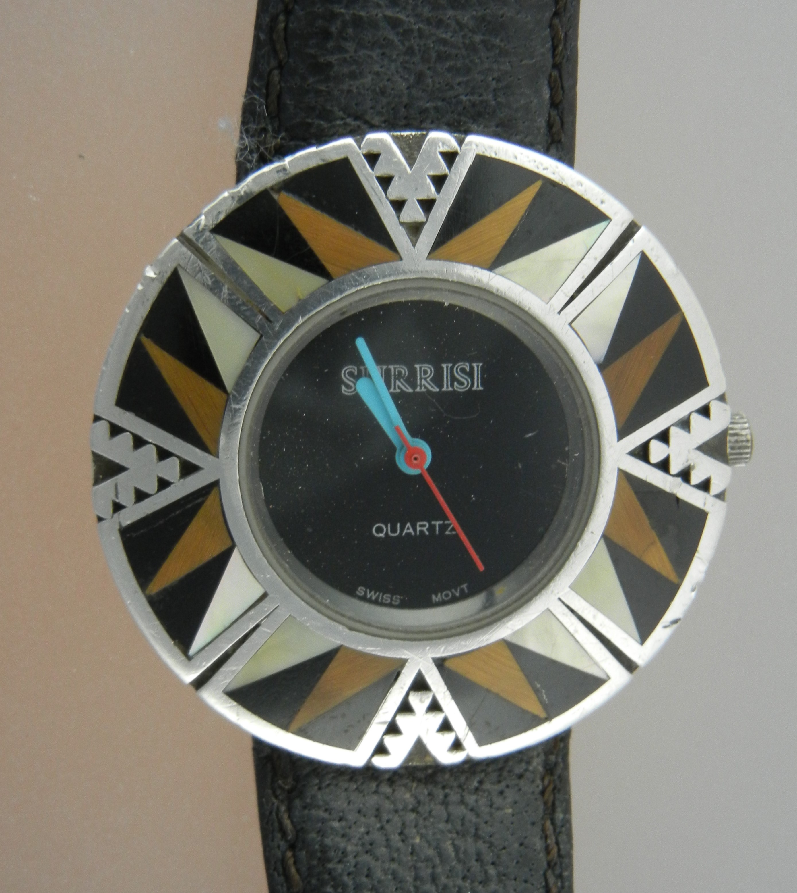 Surrisi Sterling Silver Jasper Onyx Mother Pearl Watch