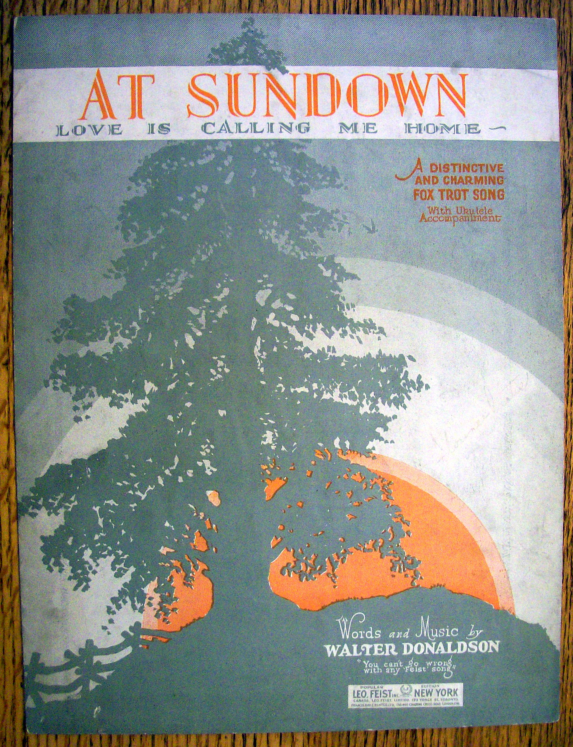 Sheet Music For 1927 At Sundown Love Is Calling Me Home