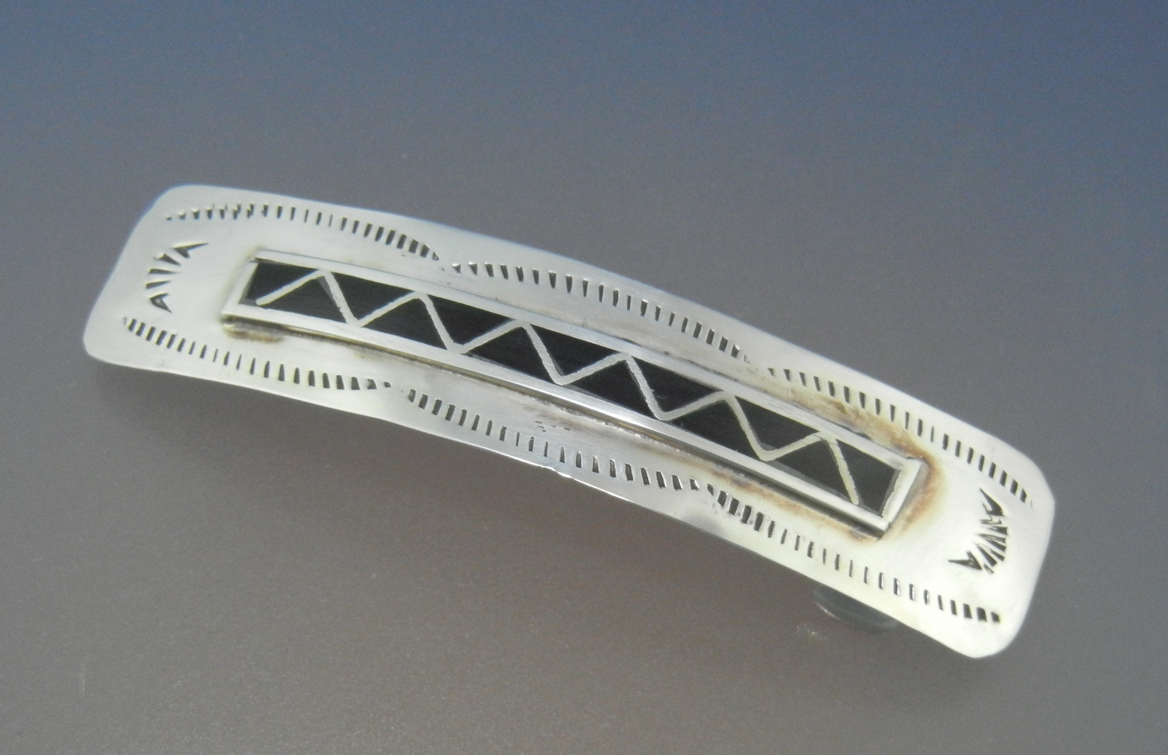 Navajo Sterling Silver Onyx Hair Barrette