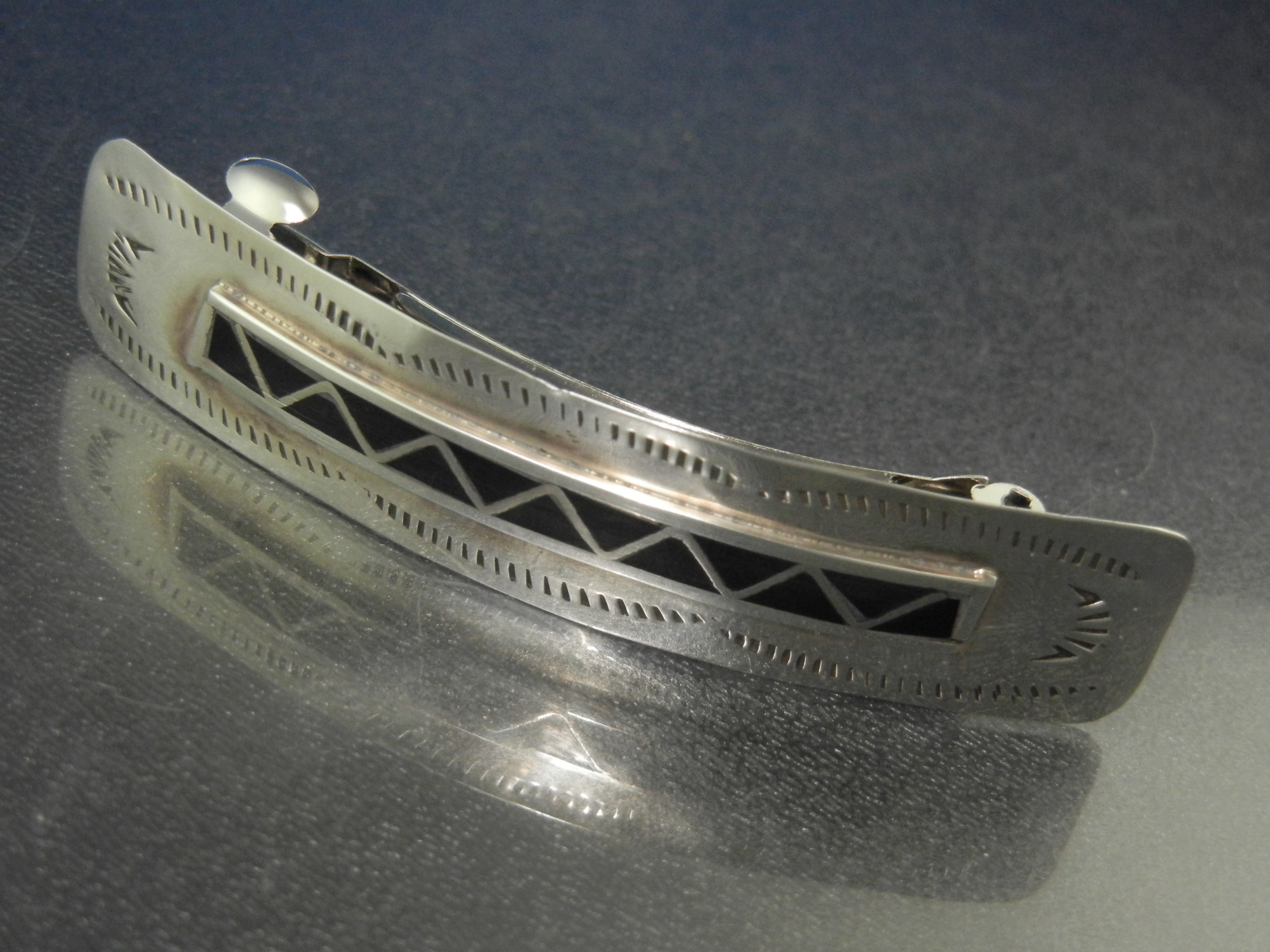 Navajo Sterling Silver Onyx Hair Barrette