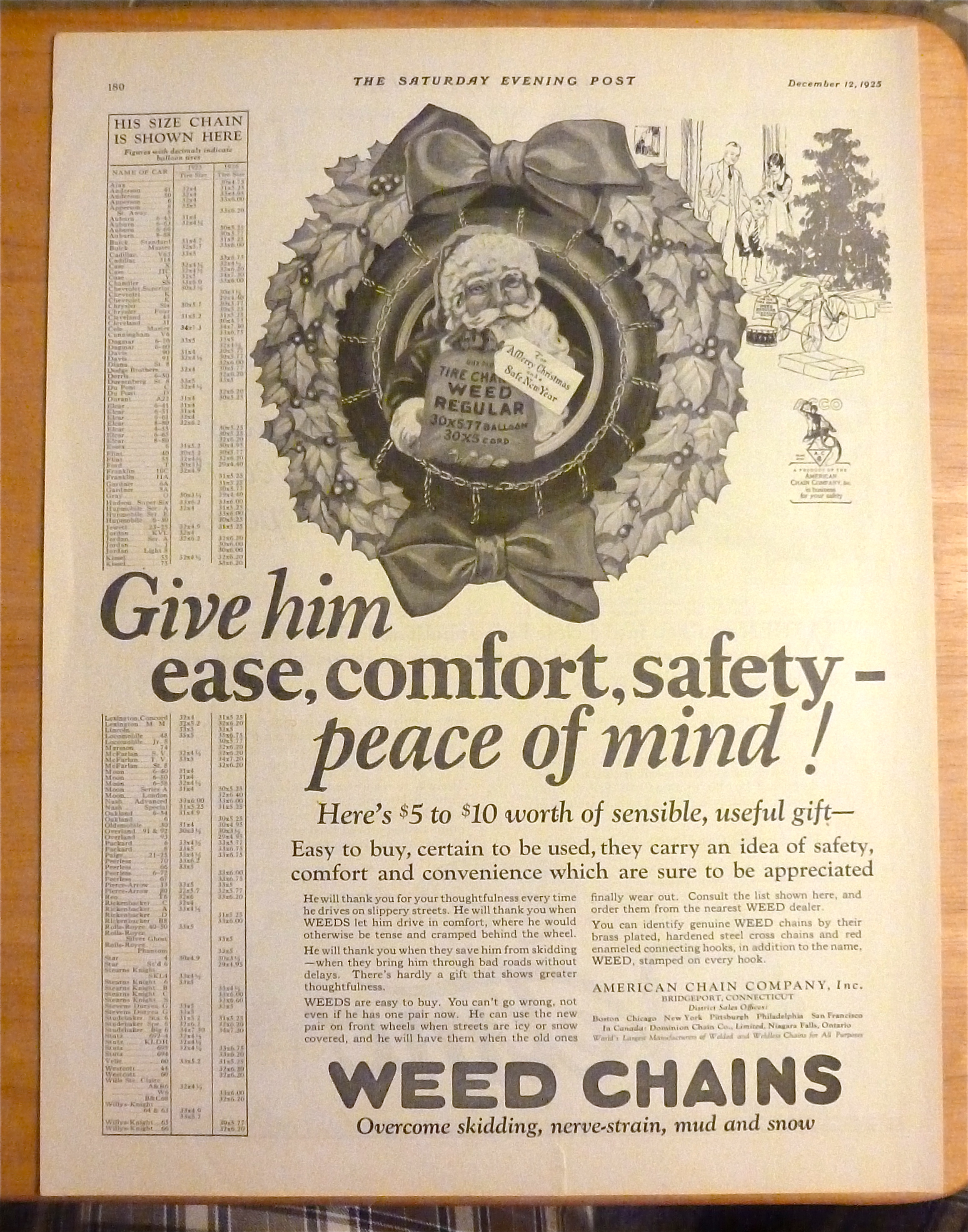 1925 Weed Chains with Santa Claus In The Middle Of Tire